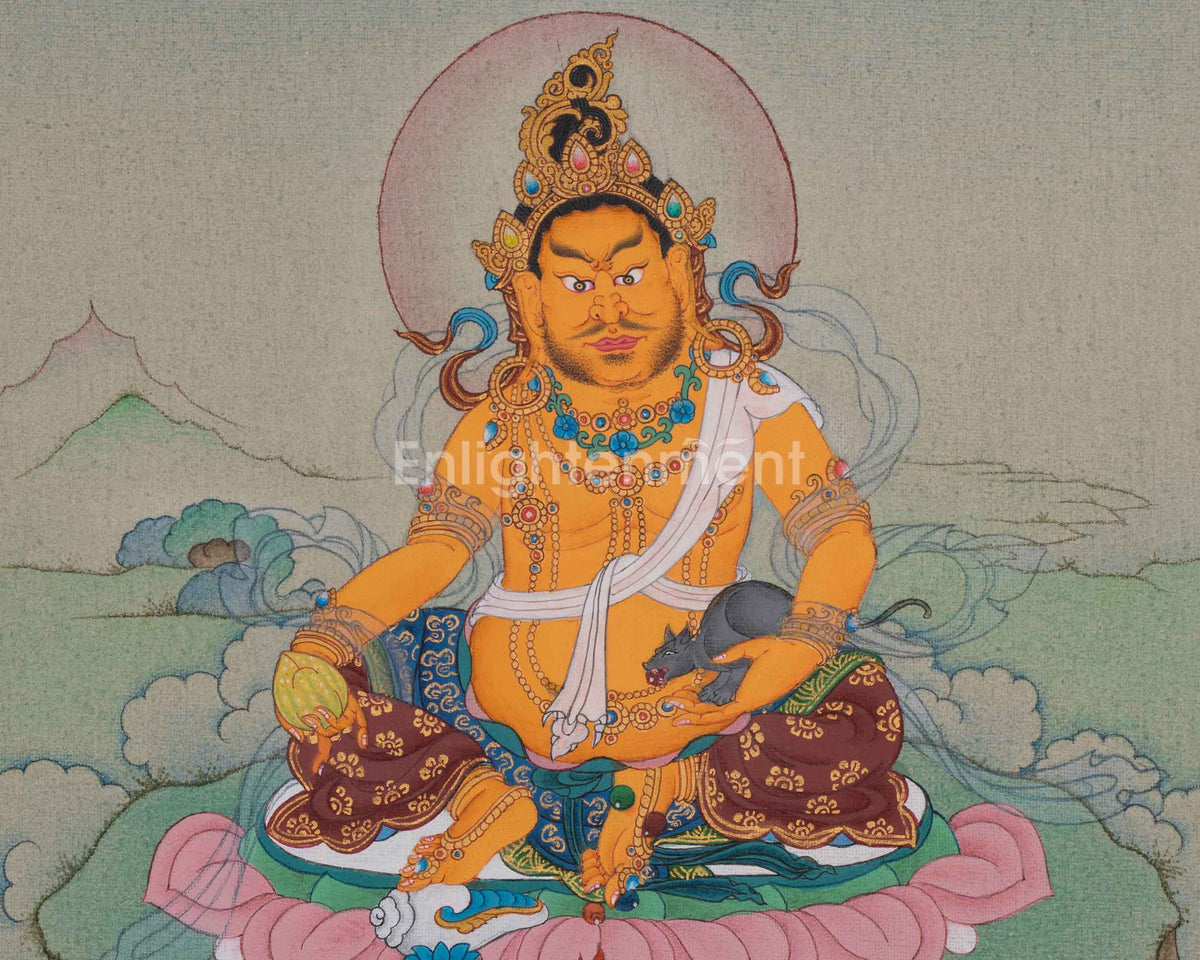 Sacred Dzambhala Thangka Painting | Buddhist Deity of Wealth and Prosperity
