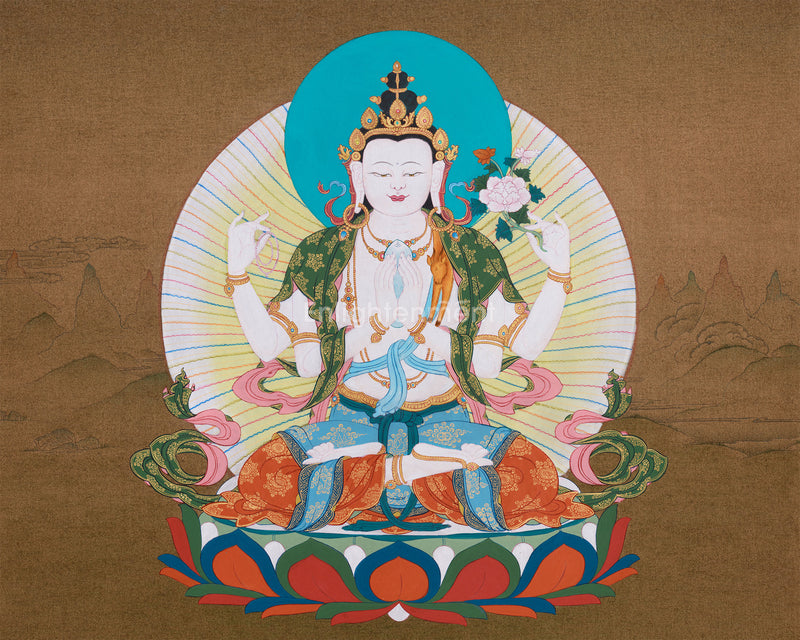 Chenrezig Thangka | Hand-Painted Bodhisattva of Compassion