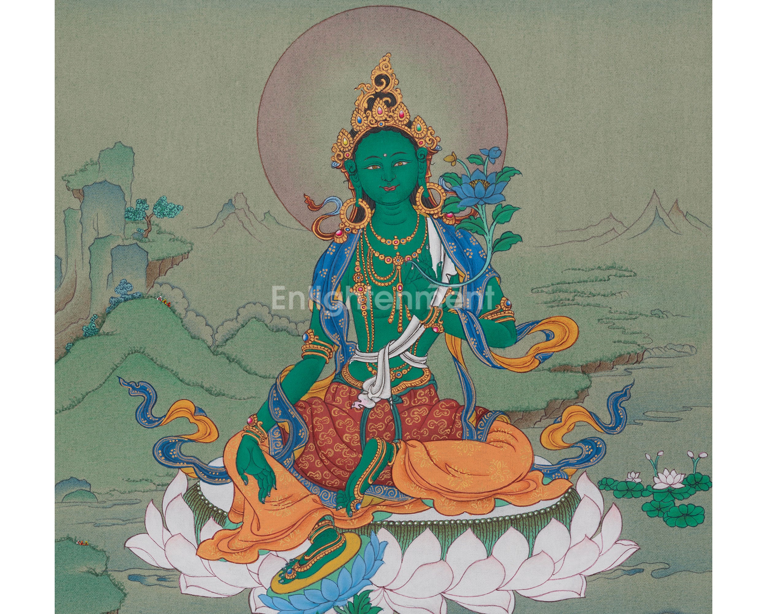 Swift Compassion Deity Green Tara Thangka | Tibetan Buddhist Artwork | Shyama Tara