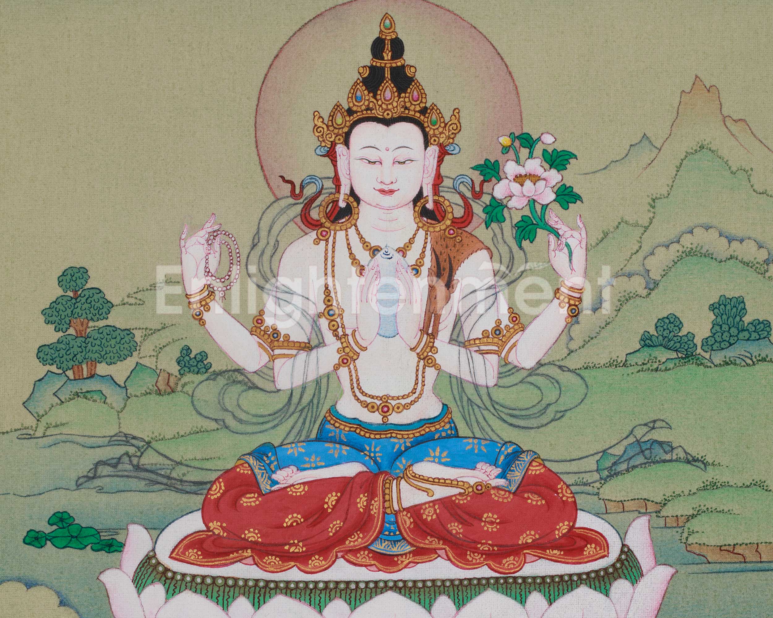 Chenrezig Meditation Thangka | Avalokiteshvara Art | Compassion Deity