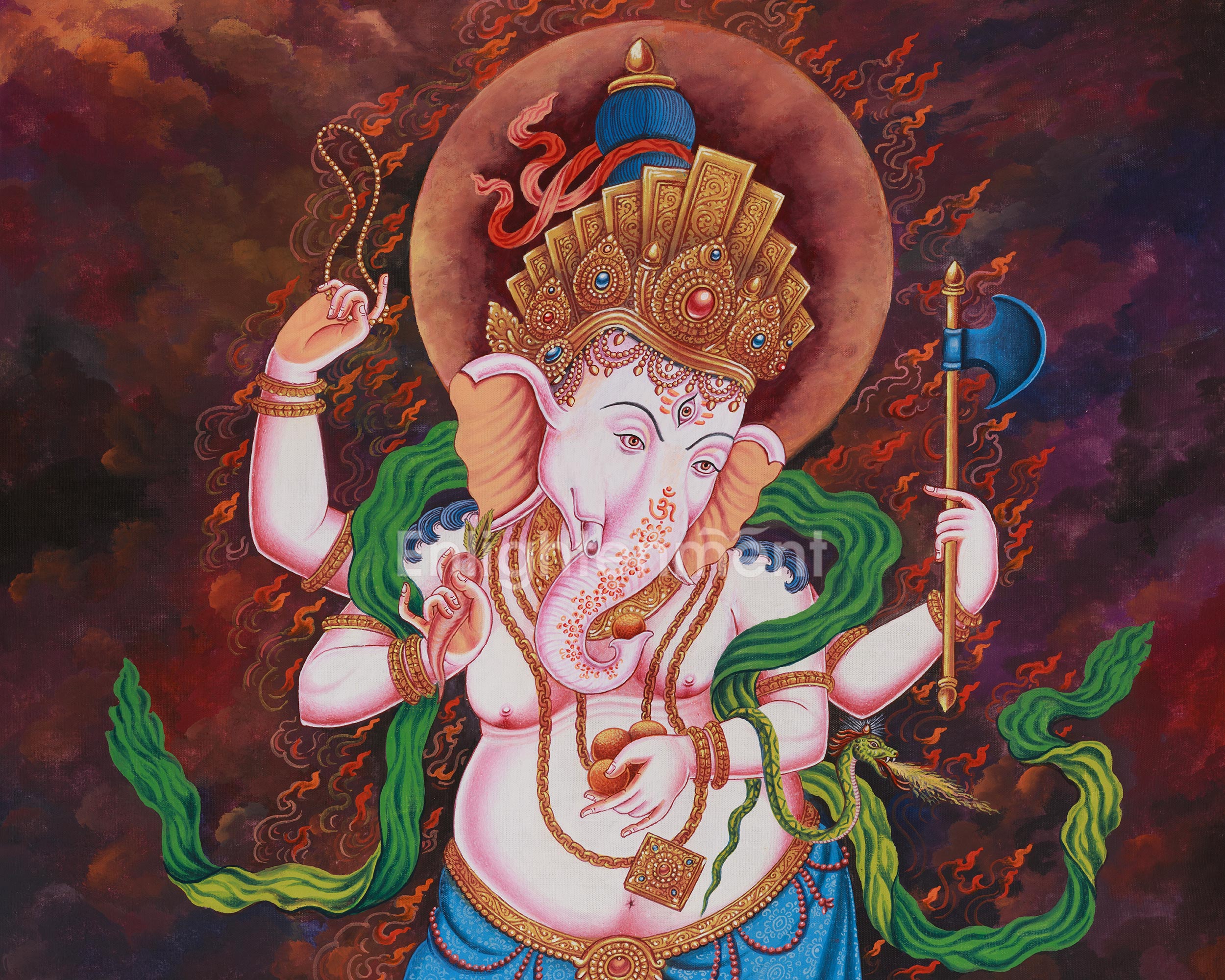Ganapati Bappa Thangka | Hand-Painted Ganesha Artwork