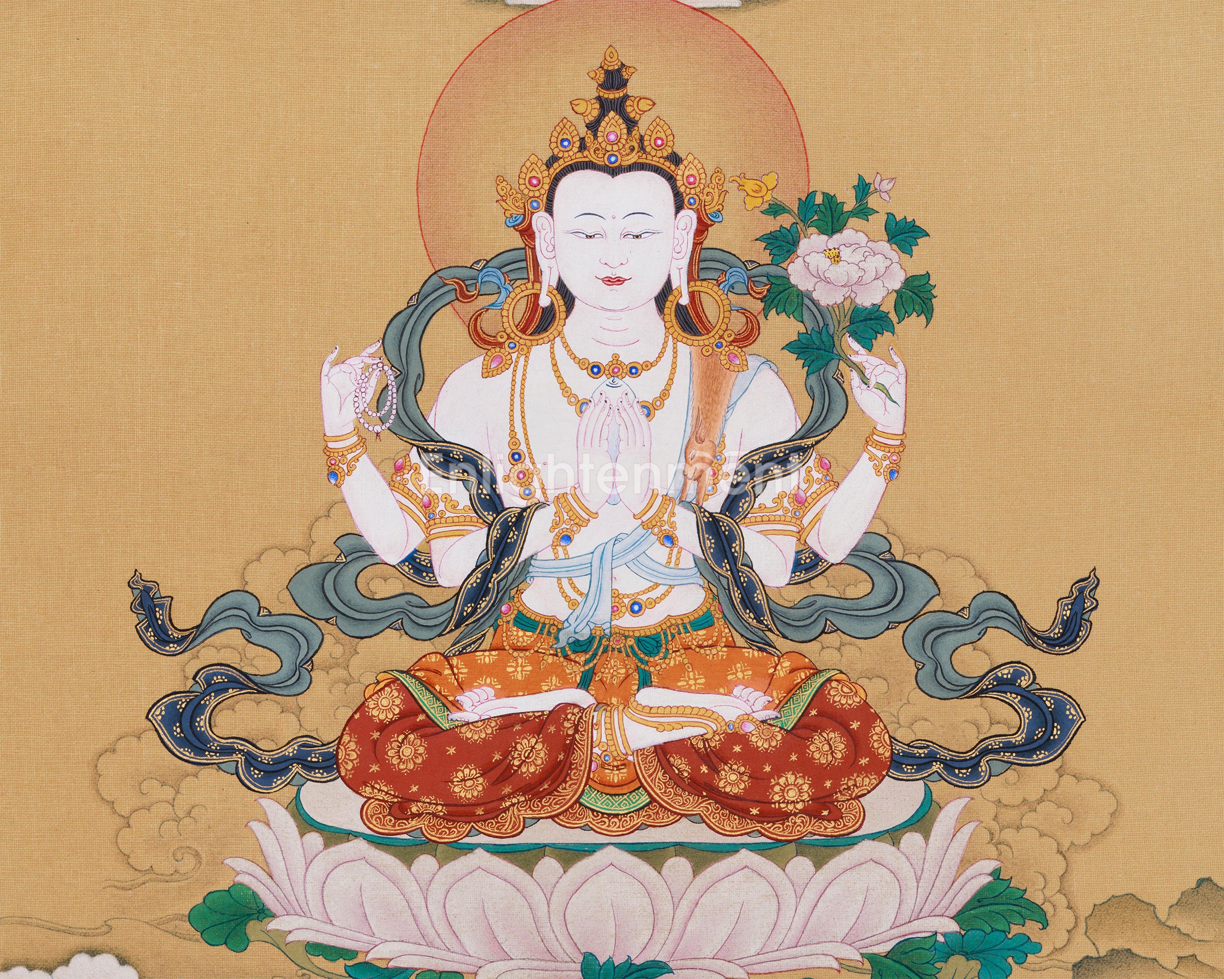 Divine Chenrezig with Amitabha Thangka | A Radiant Offering of Love and Enlightenment