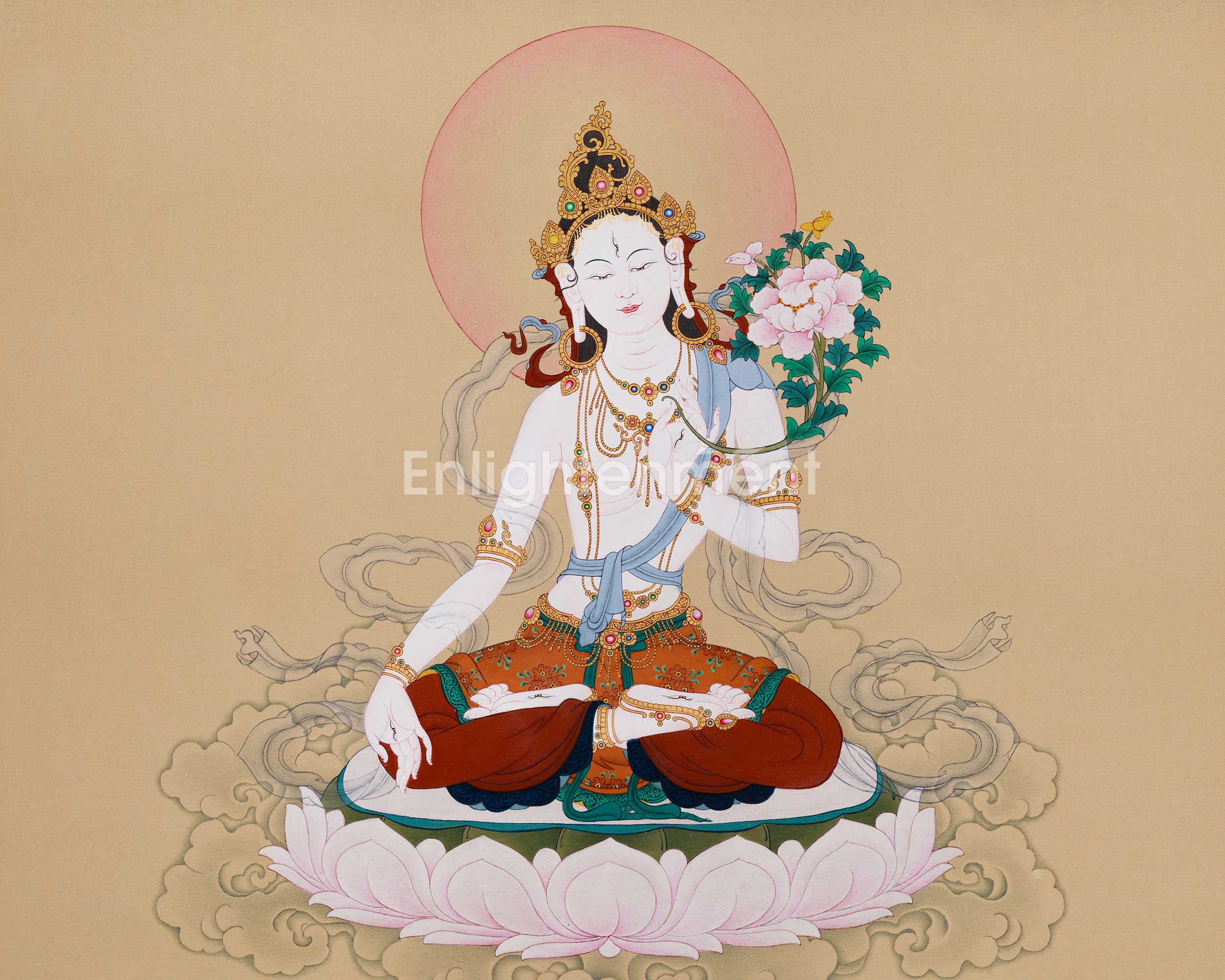 Seven-Eyed Goddess White Tara Thangka | Tibetan Female Buddha Who Sees All and Heals All