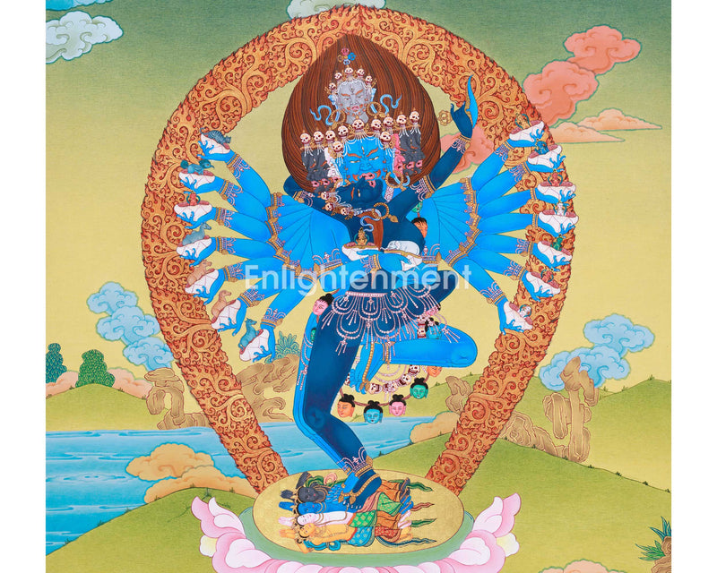 Hand Painted Hevajra Thangka | Himalayan Wrathful  Wall Decor | Tibetan Deity