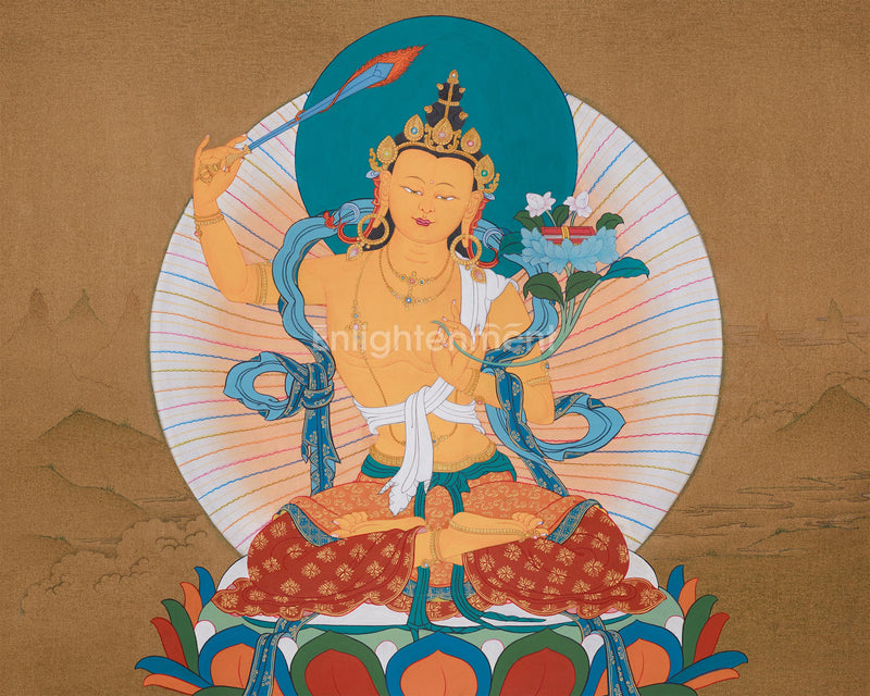 Wisdom Buddha Manjushree Thangka | Bodhisattva Art | Enlightenment and Clarity