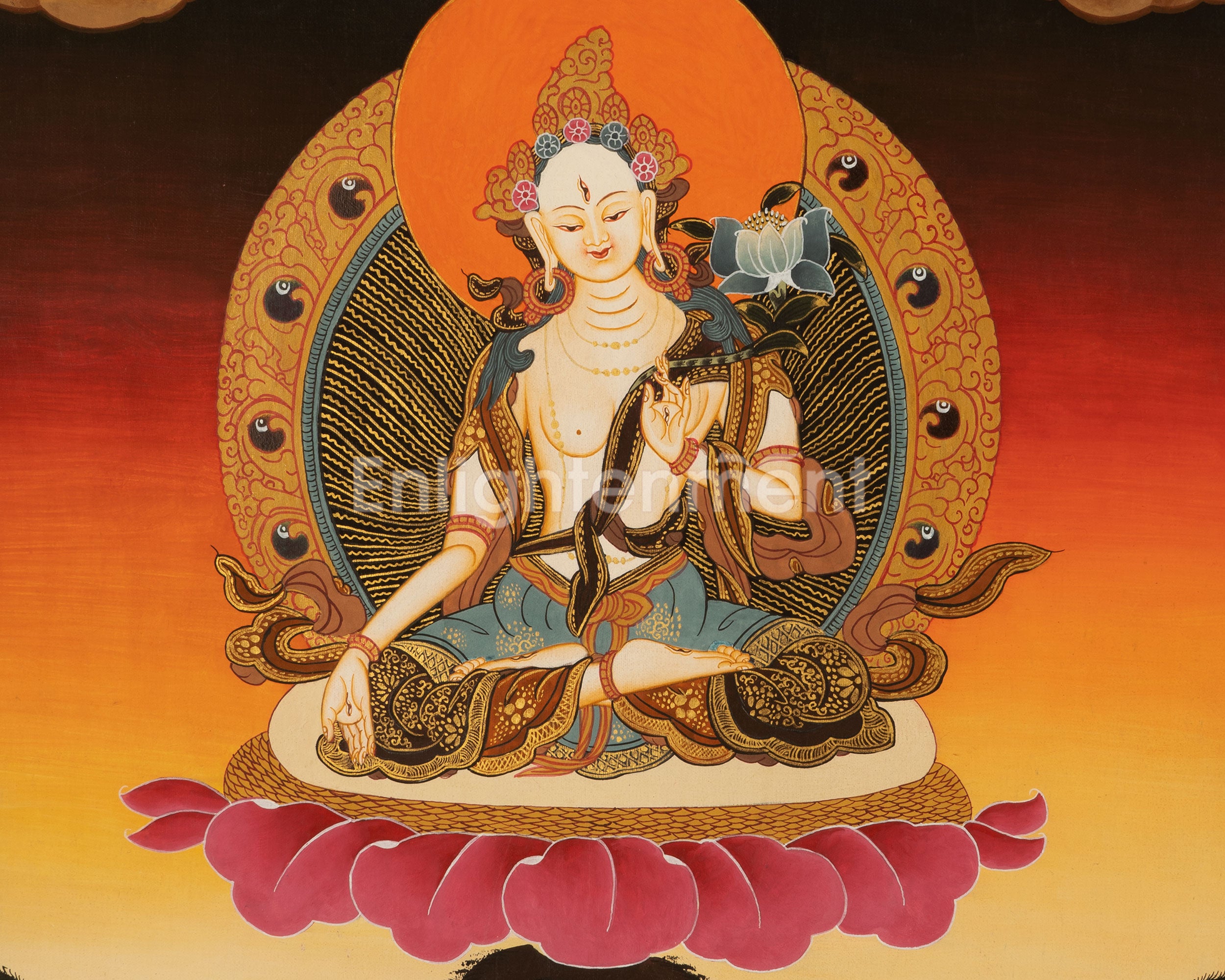 Hand-Painted Tibetan Bodhisattva White Tara Thangka | Goddess of Longevity and Healing