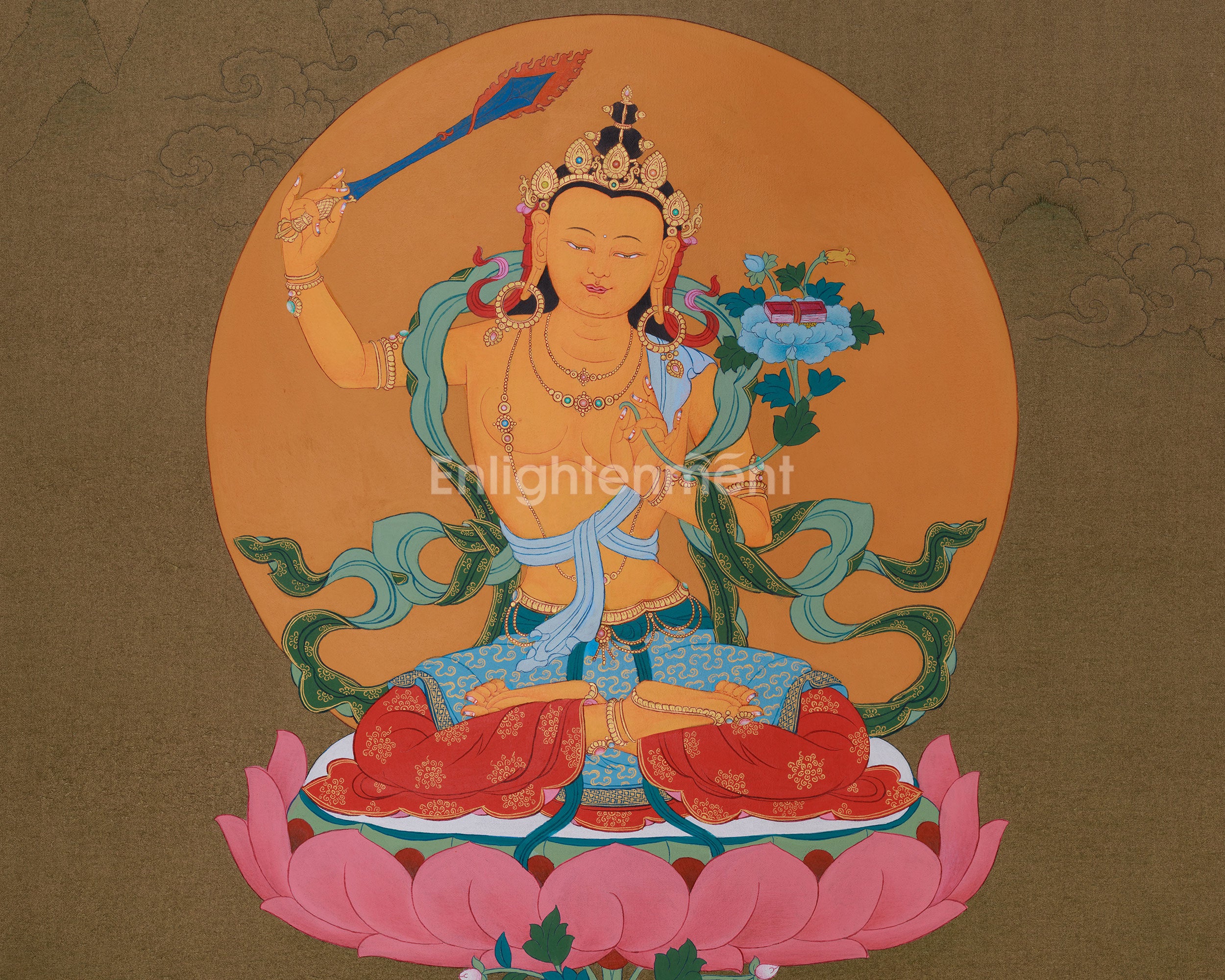 Manjushri, Buddha of Knowledge | 24K Gold, Acrylic on Cotton Canvas | BROCADE