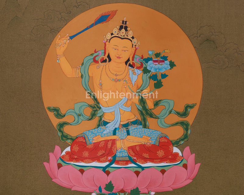 Manjushri, Buddha of Knowledge | 24K Gold, Acrylic on Cotton Canvas