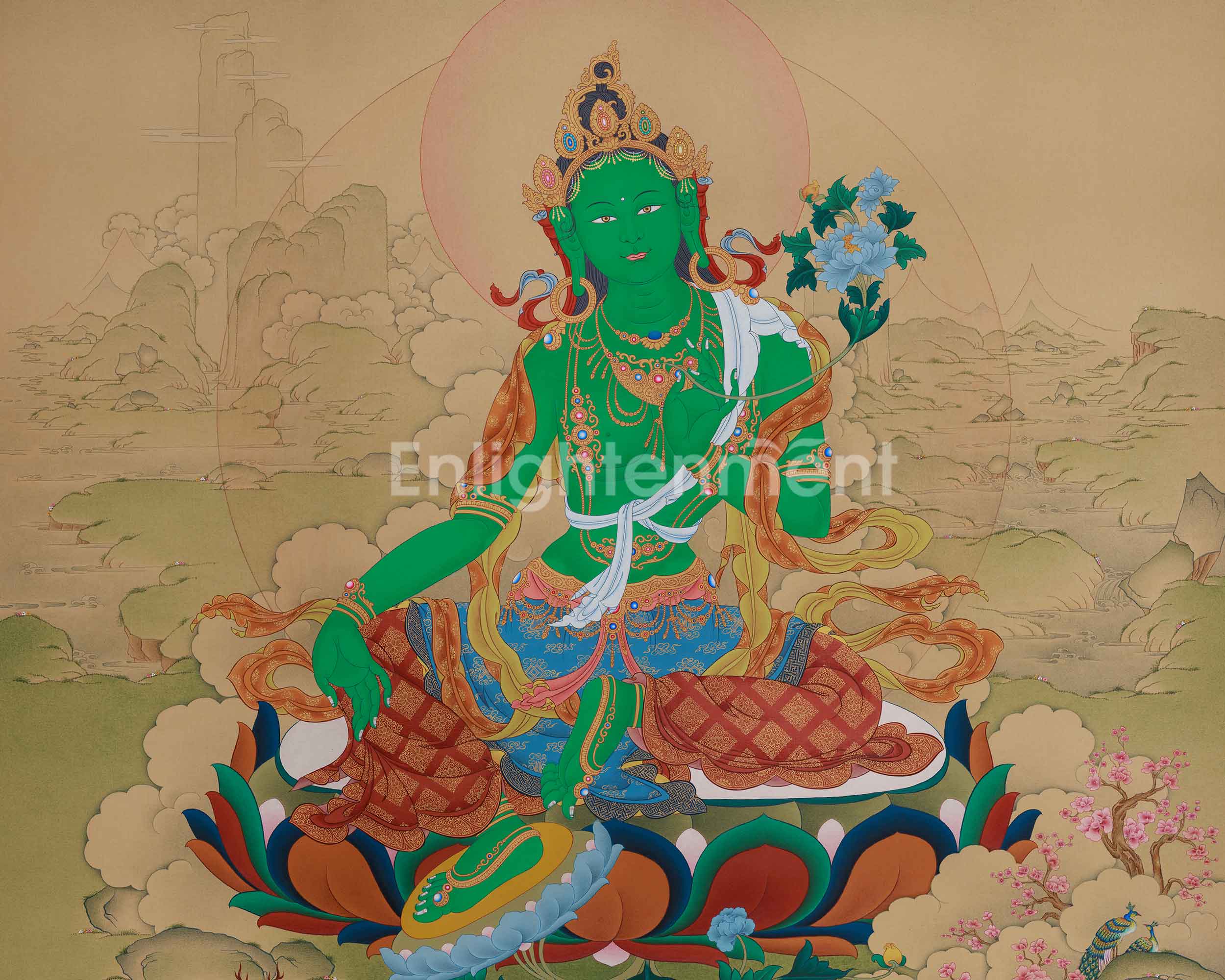 Savior Goddess Green Tara Thangka | Divine Artwork of the Compassionate Protector