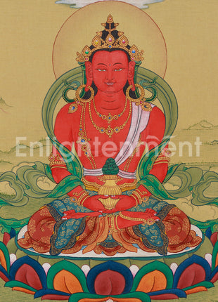 Red Hues Buddhas, Amitayus and Amitabha Artwok | Lhasa Stone Pigments