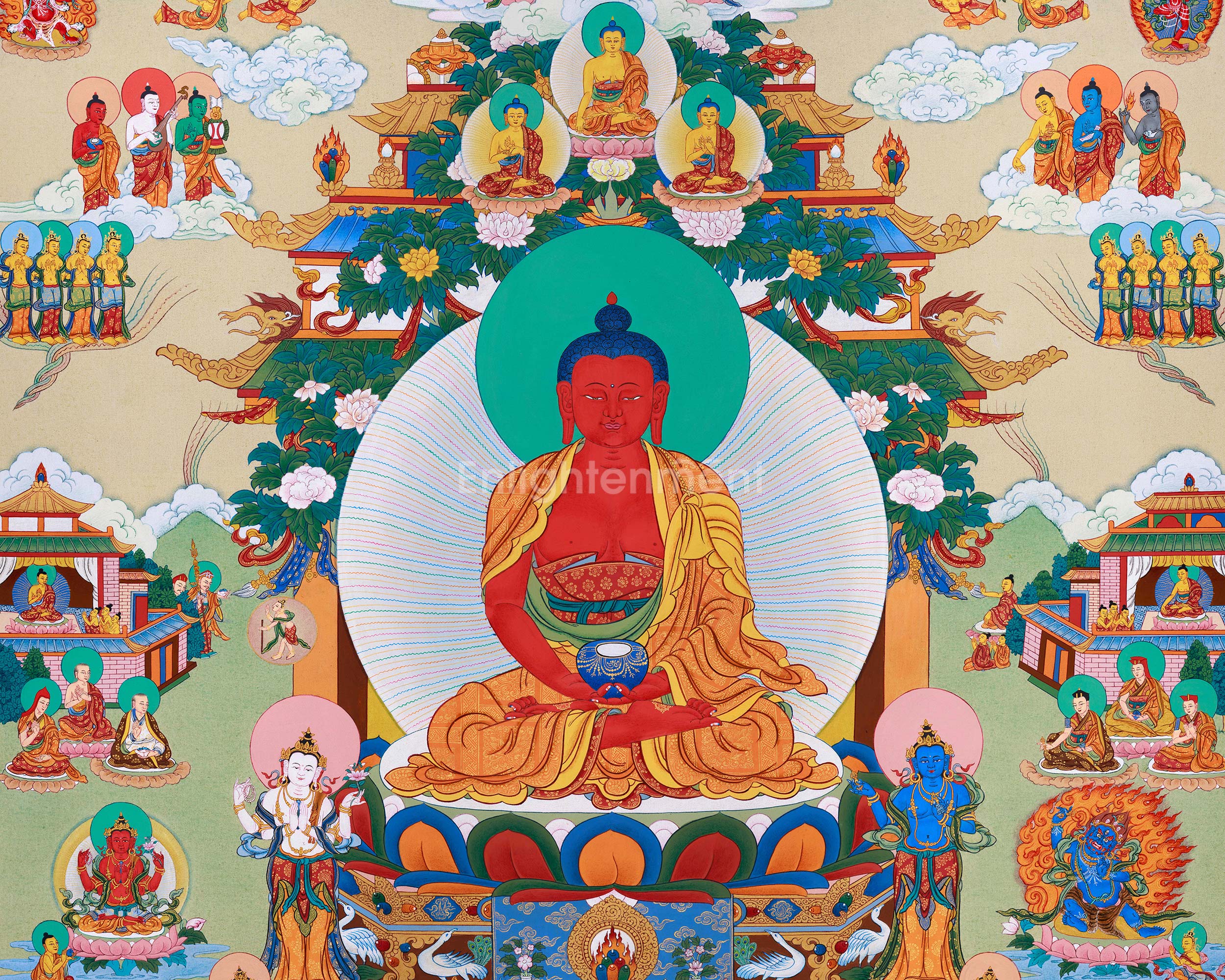 Pure Land Amitabha Singham Thangka | Karma Gadri Artistry