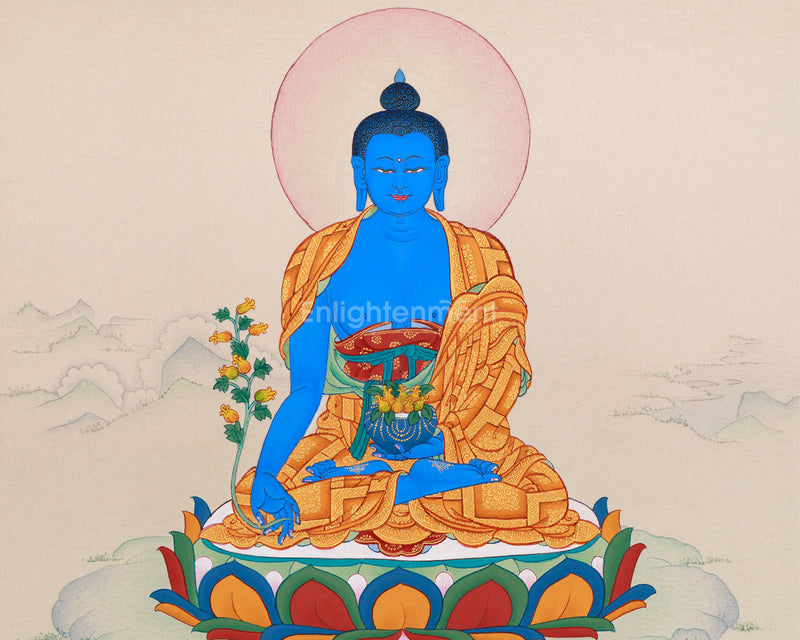 Medicine Buddha: Vibrant Painting of Healing Buddha