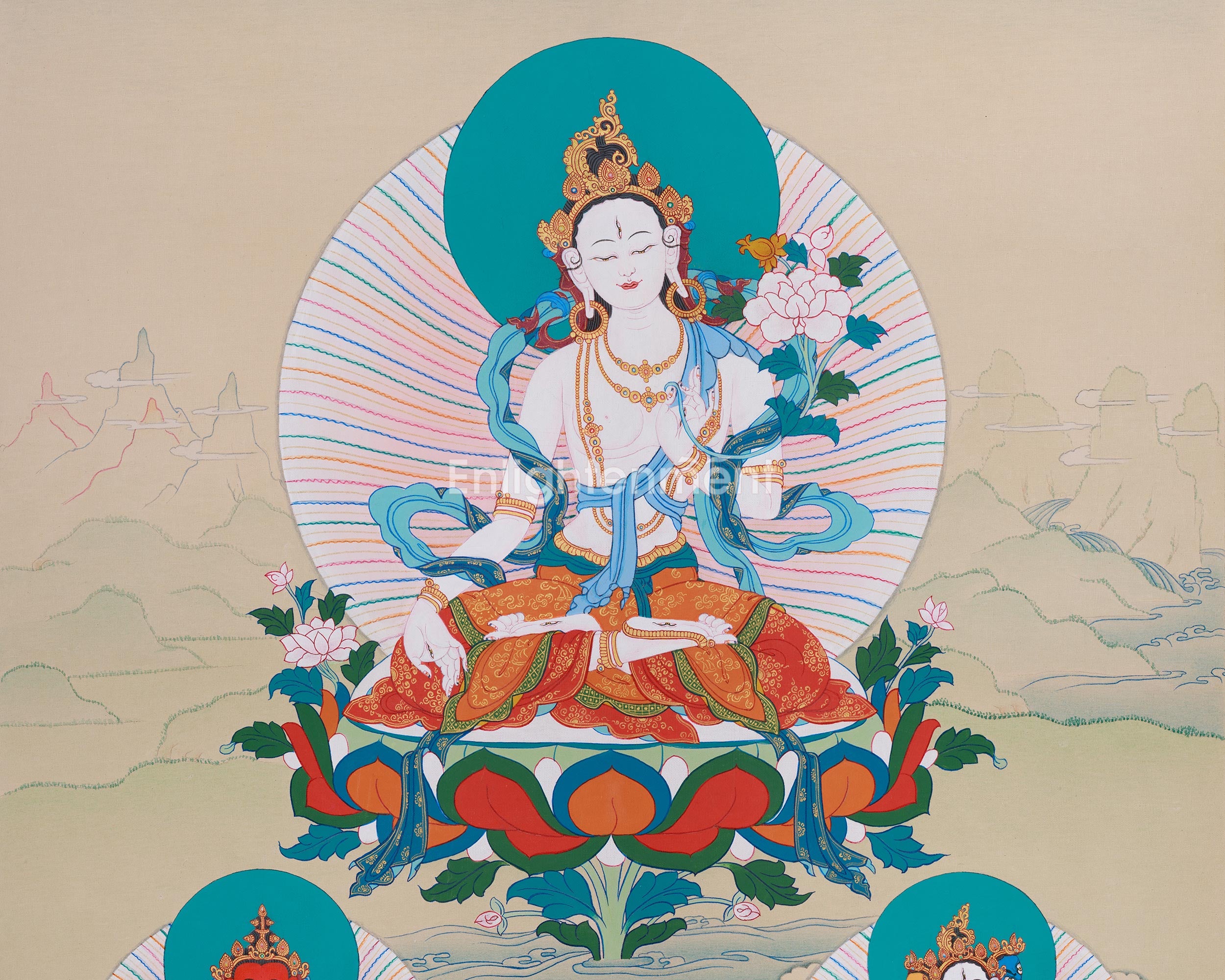 Three Long Life Deities Thangka - White Tara, Amitayus Buddha and Namgyalma