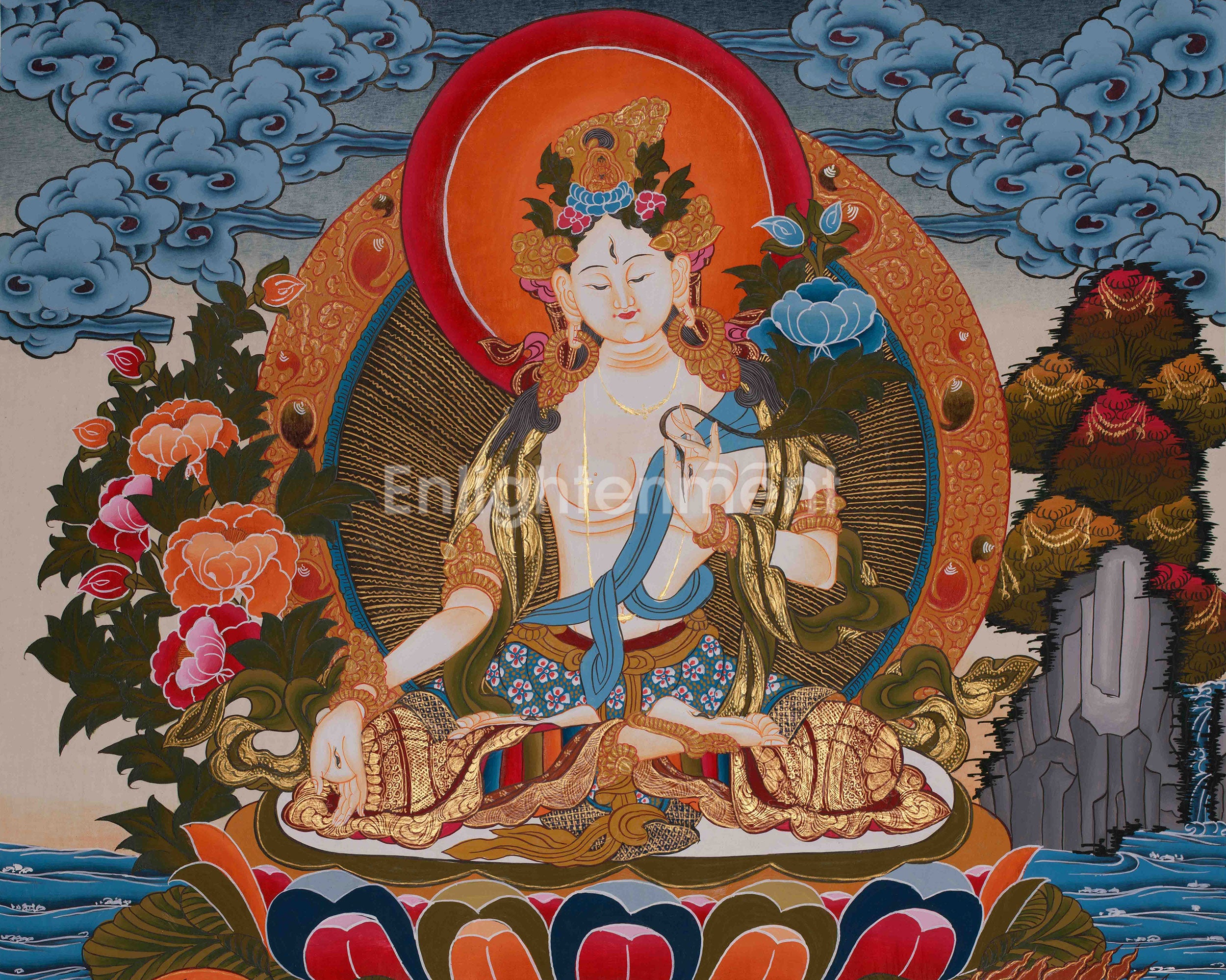 Himalayan White Tara Thangka | Sacred Buddhist Longevity Artwork