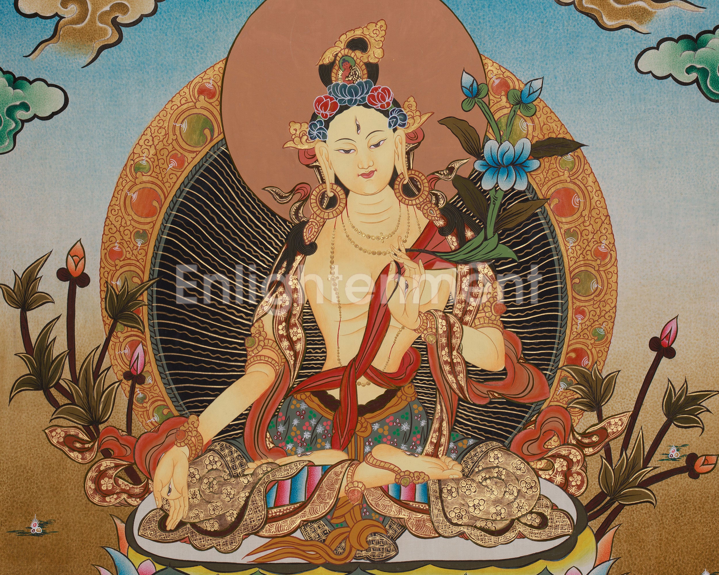 Buddhist Goddess Tara White Thangka | Divine Feminine