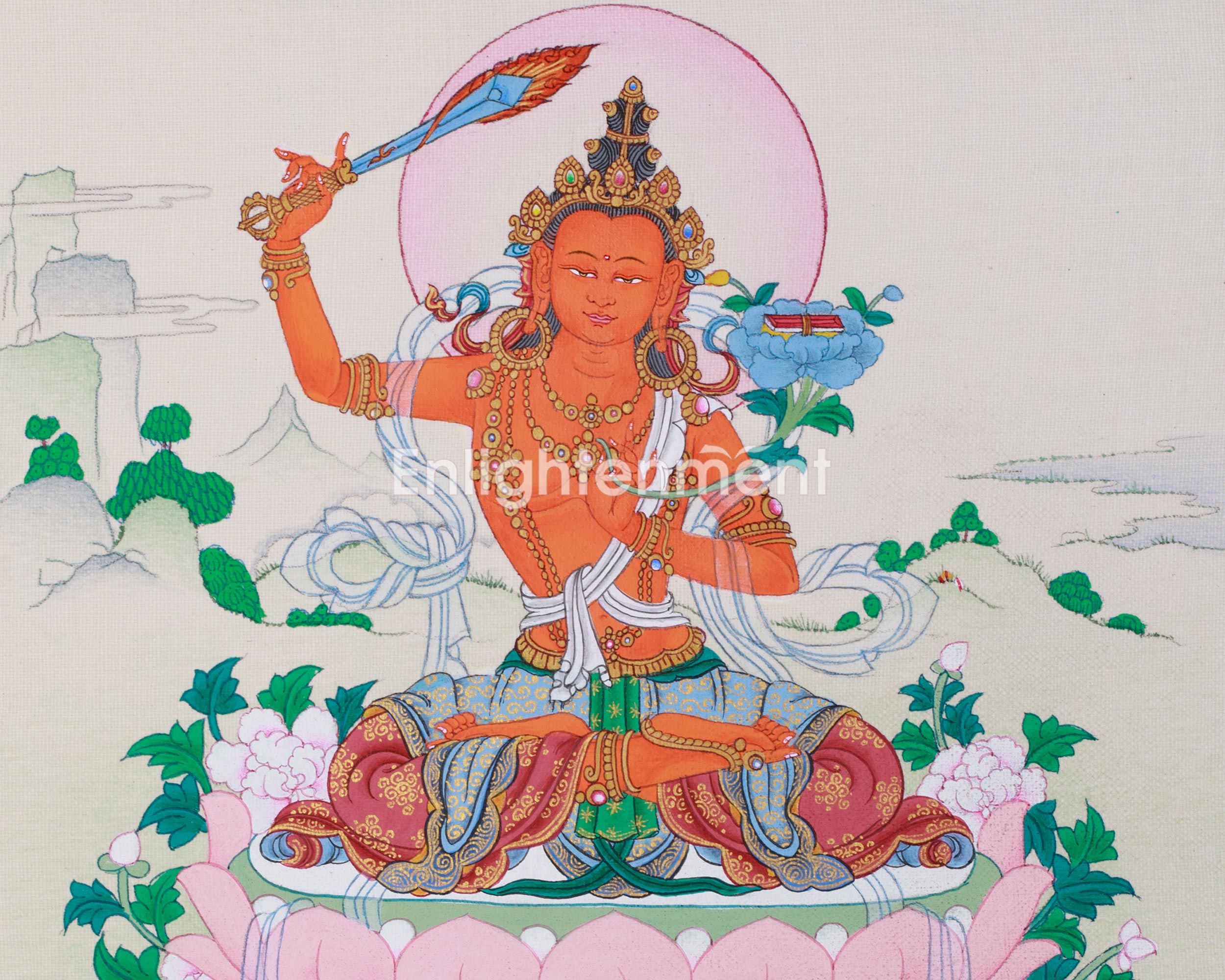 Manjushri Buddhist Thangka | The Divine Bodhisattva of Wisdom and Knowledge