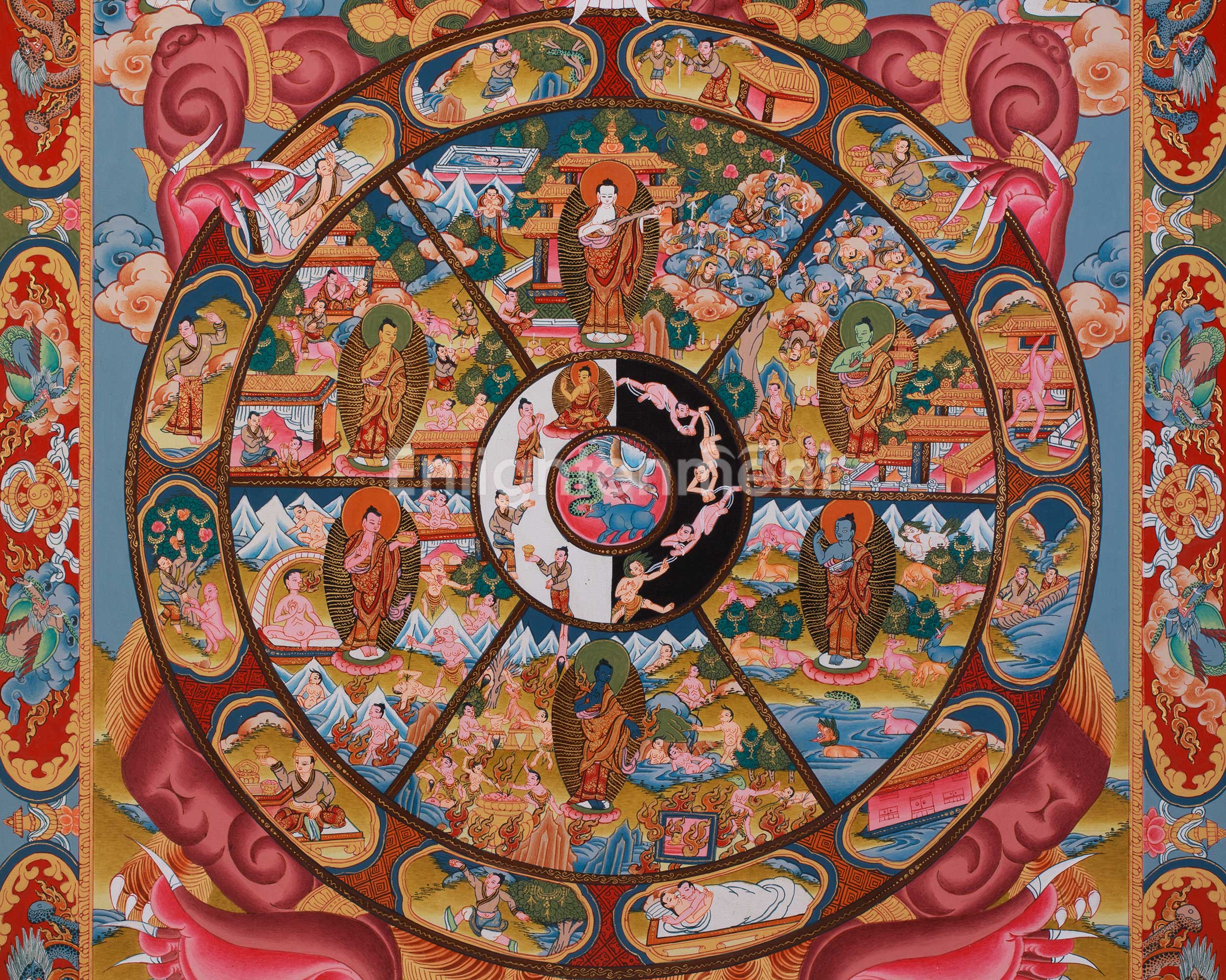 Traditional Thangka of the Wheel of Life | Samsara Thangka