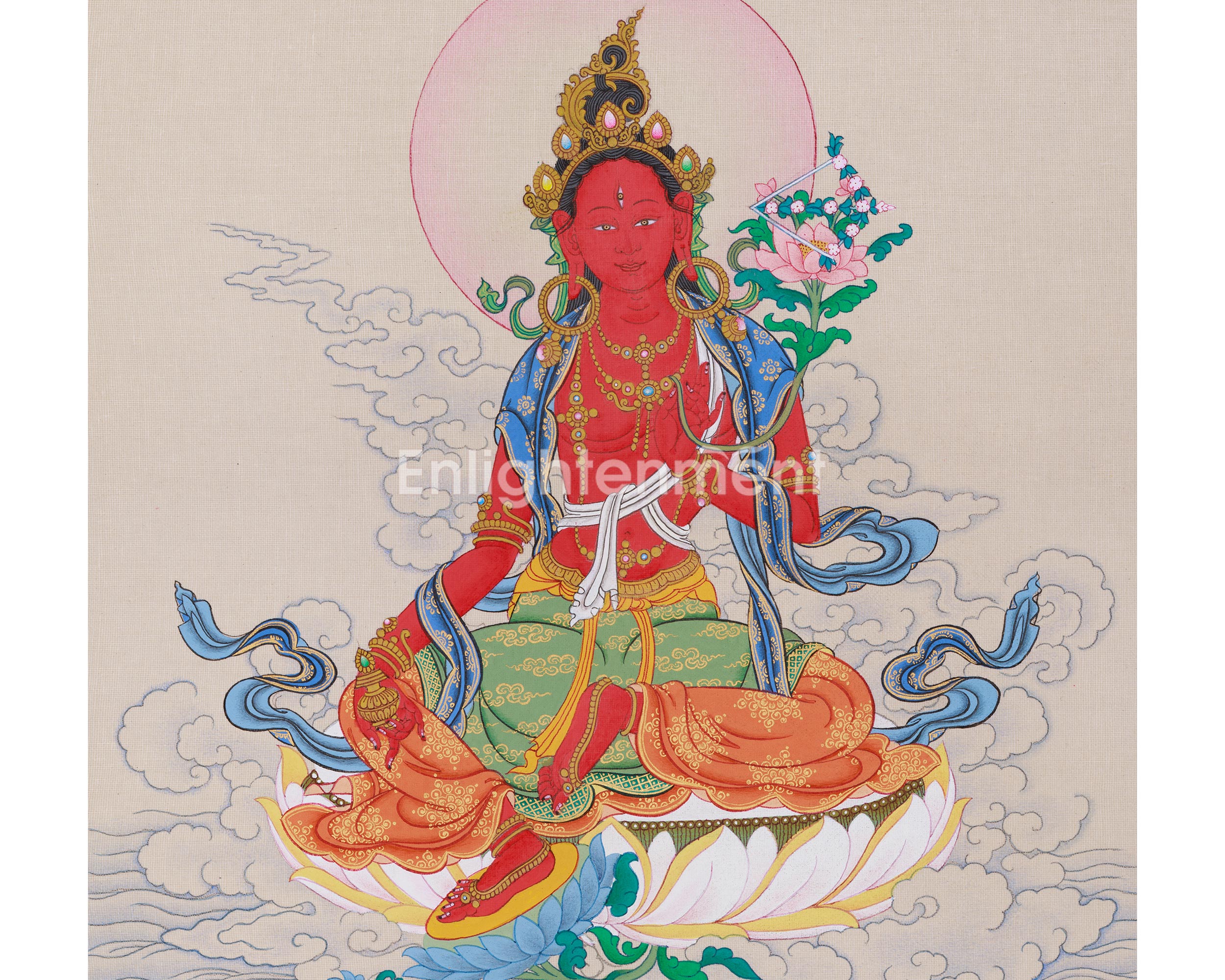 Original Hand-Painted Red Tara Dakini Thangka | Goddess of Power and Magnetism