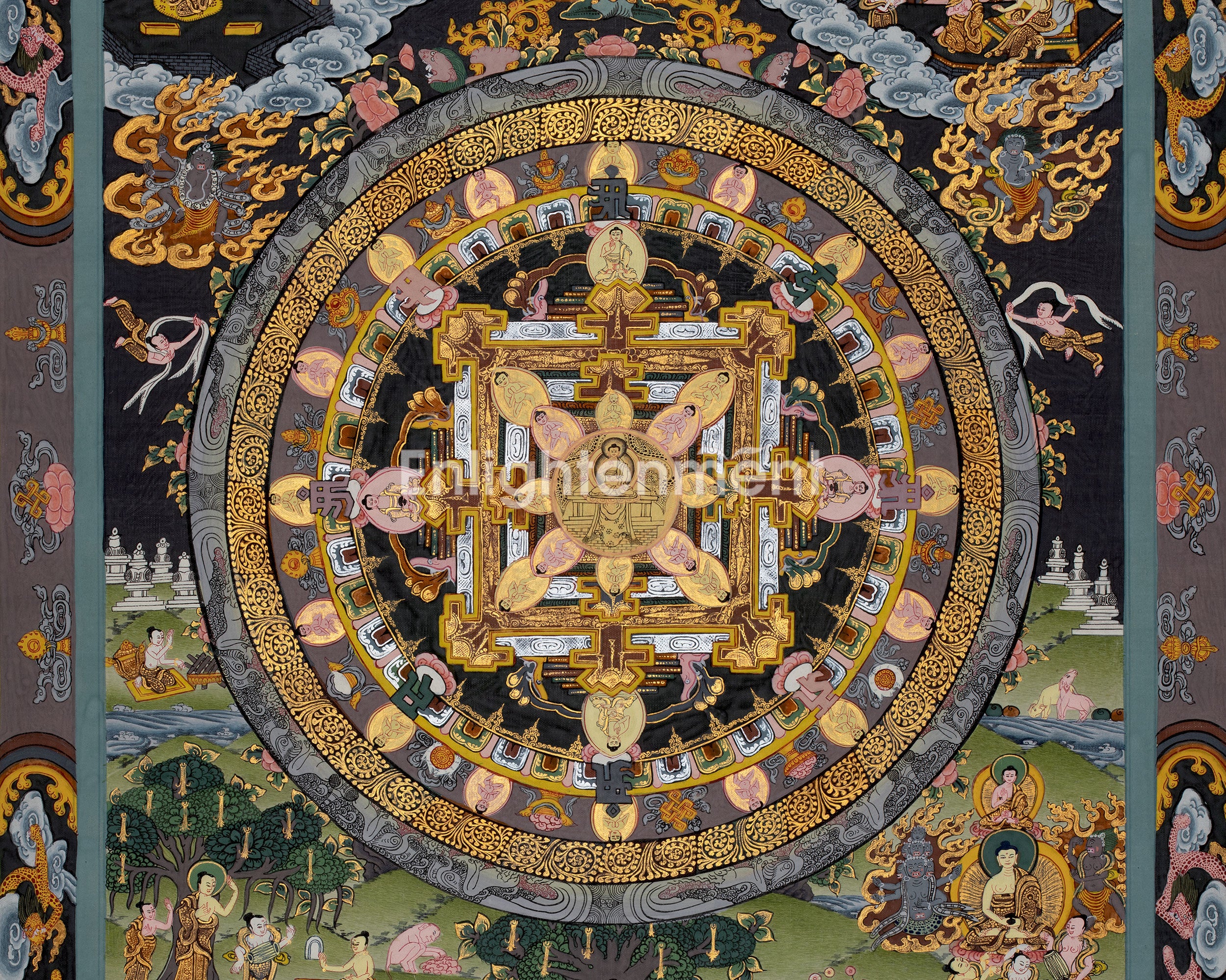 Vintage Tibetan Buddha Mandala Thangka | Buddhist Artwork