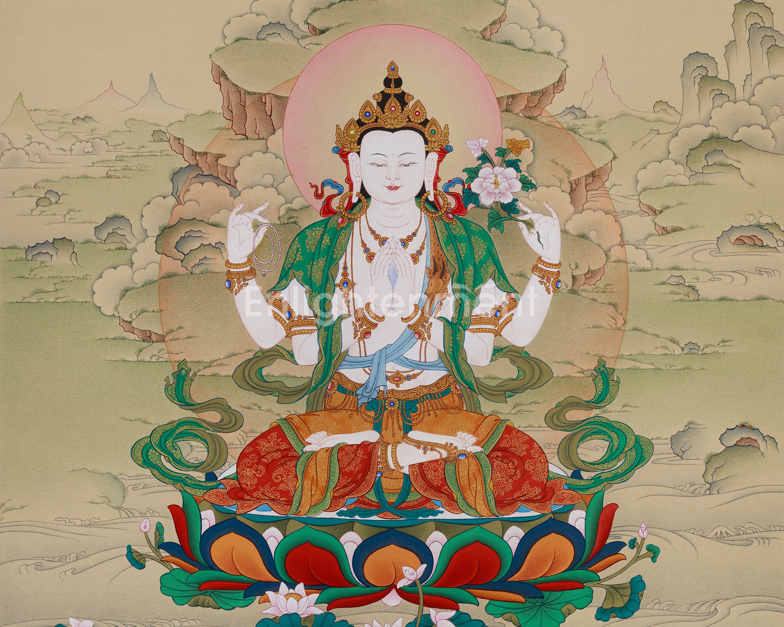 Compassion Buddha Chenrezig Thangka | Tibetan Buddhist Meditation Altar