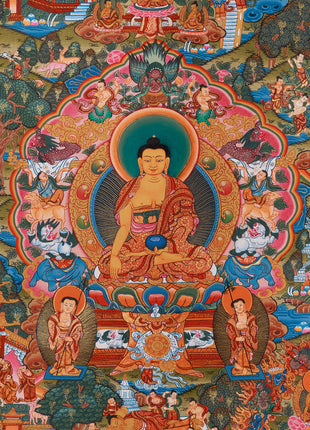 Exquisite Buddha's Life Story Thangka | A Meditative Guide to Enlightenment
