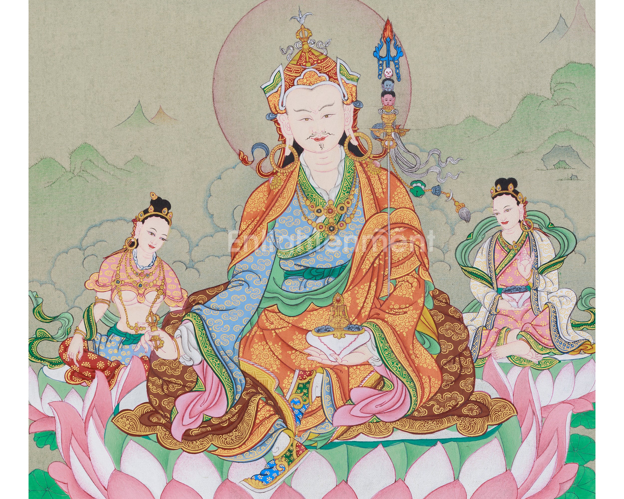 Guru Rinpoche with Mandarva and Yeshe Tsogyal | Divine Trio of Tantric Wisdom and Compassion