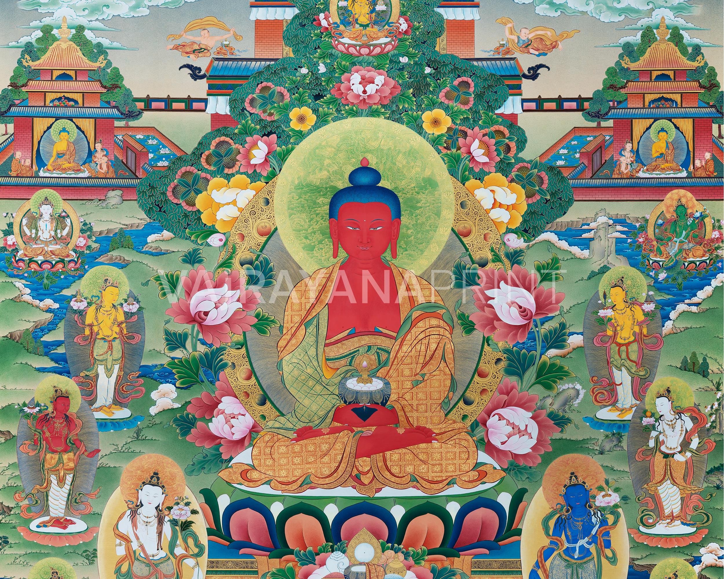 Buddha Amitabha Pureland Thangka, High Quality Giclee Canvas Print, Digital Print