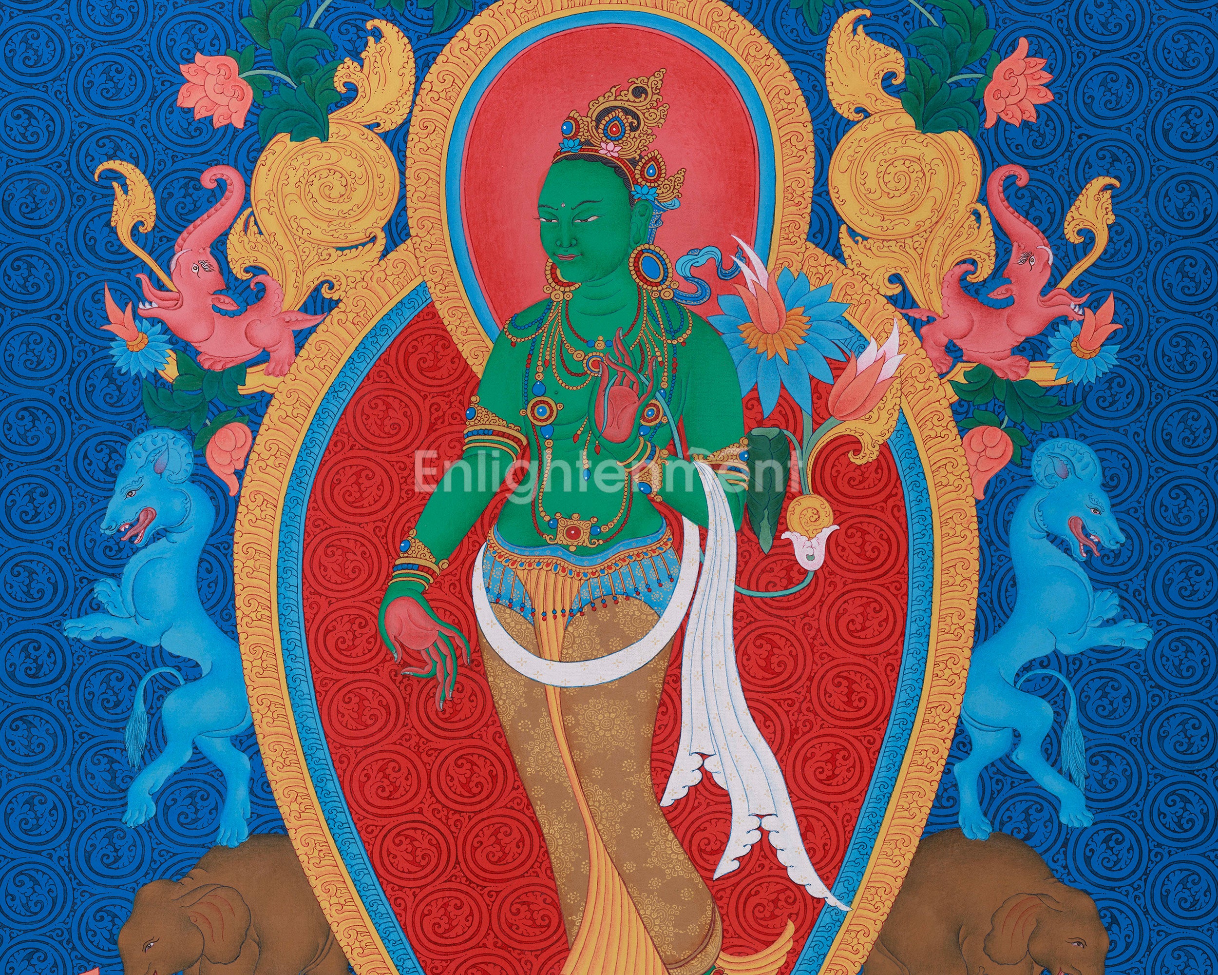 Divine Standing Green Tara Painting | The Goddess of Compassion and Swift Protection
