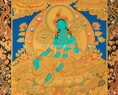 Exclusive 24K Gold Green Tara Thangka | Goddess of Compassion and Spiritual Wisdom