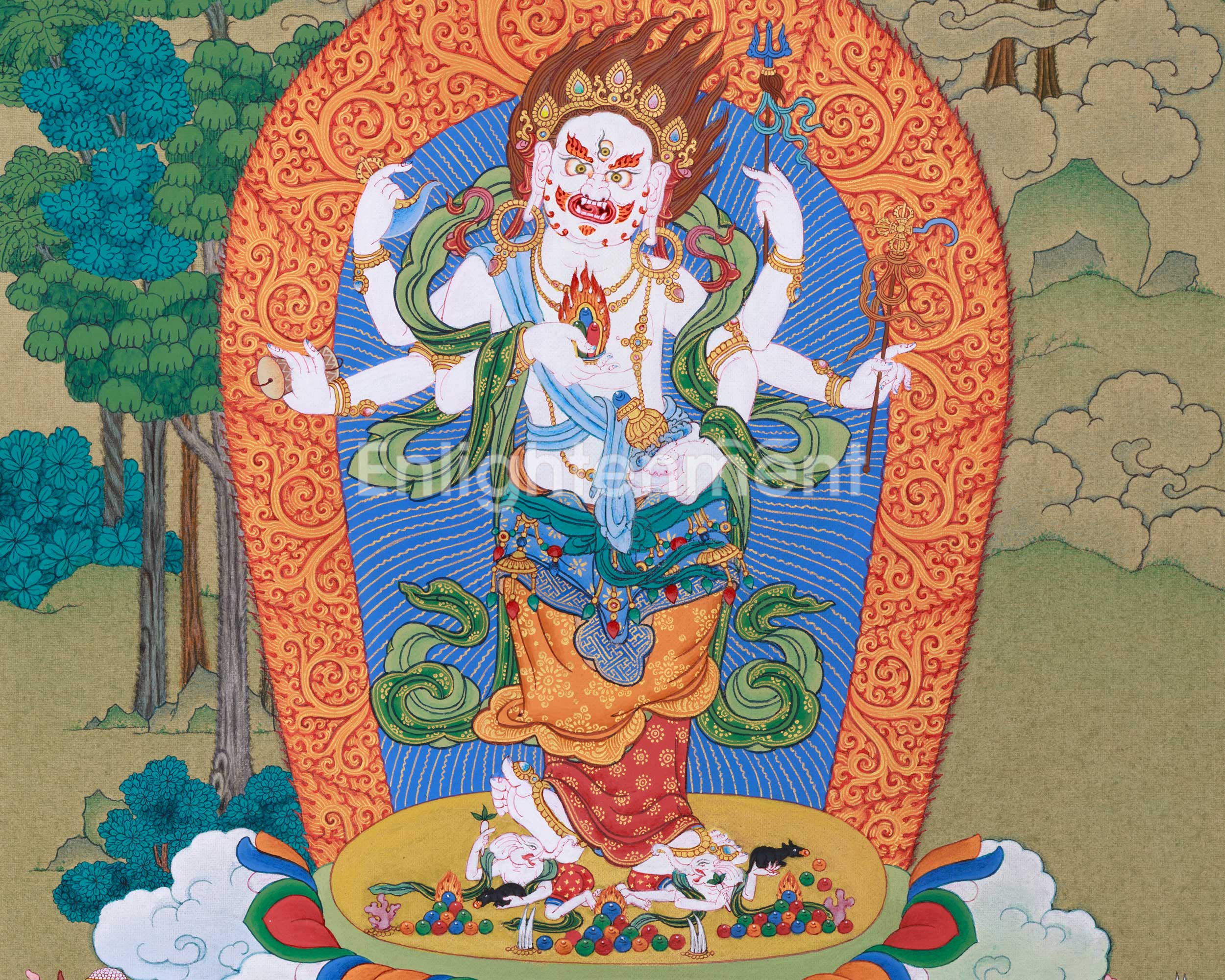 White Mahakala in Sandalwood Jungle, Wonderful Depiction in Thangka