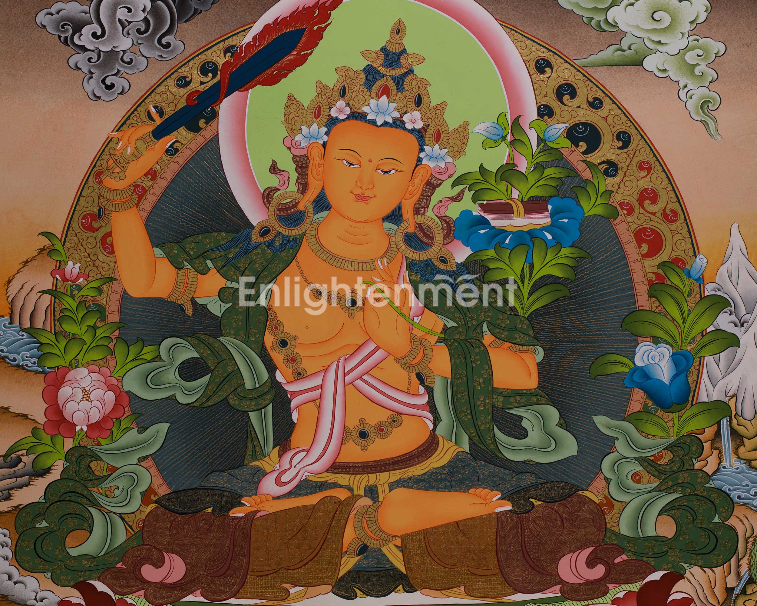 Tibetan Bodhisattva Manjushri Painting | Buddhist Deity of Knowledge