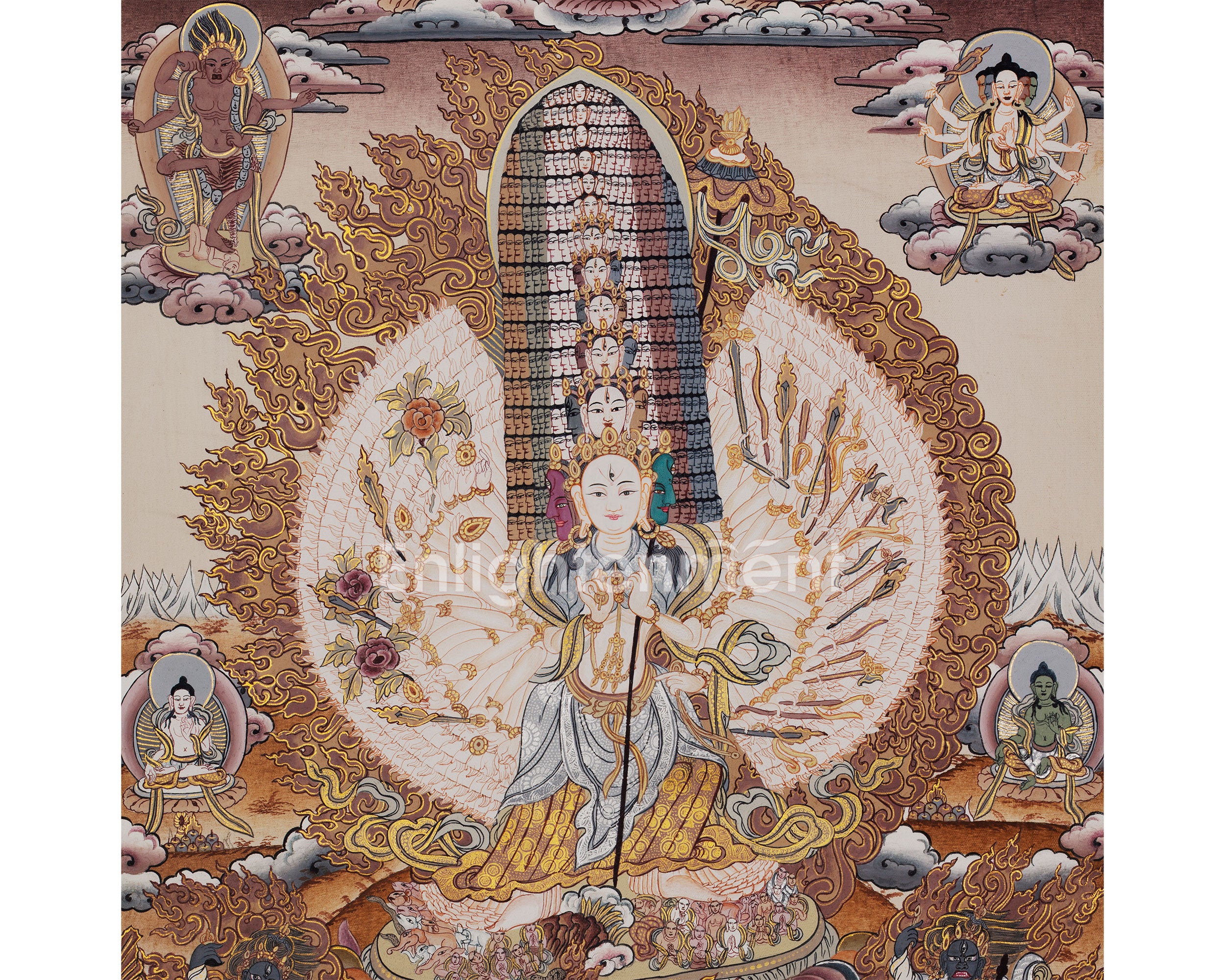 Protector Dukkar | The White Umbrella Goddess | Original Thangka of Sitatapatra