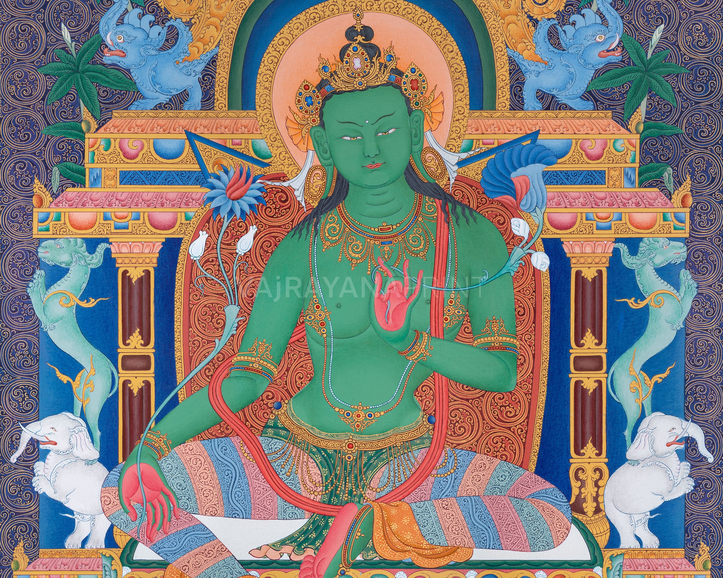 Green Tara Thangka Print | Digital Canvas Print