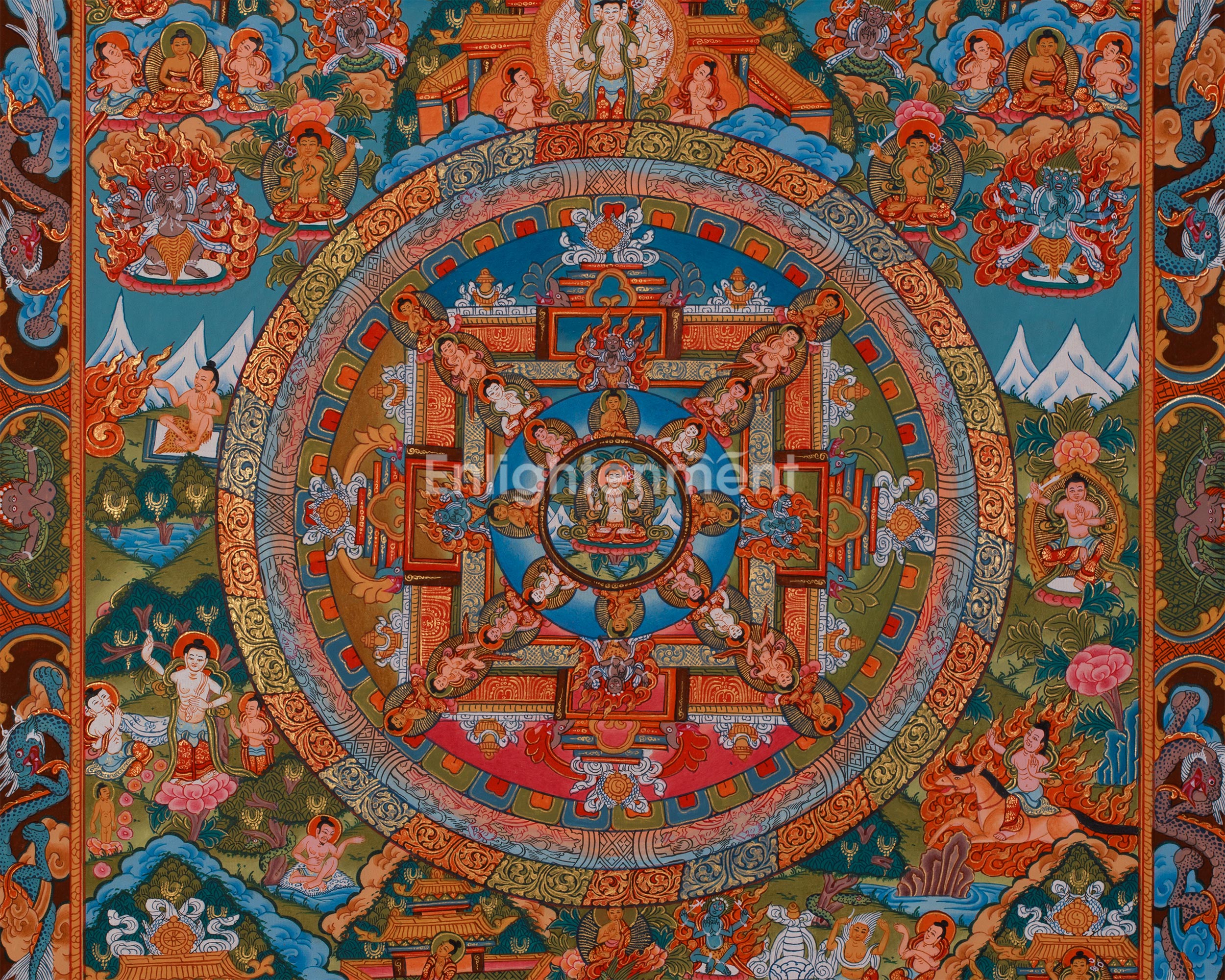 Hand-Painted Chenrezig Avalokiteshvara Mandala | Symbol of Compassion and Peace