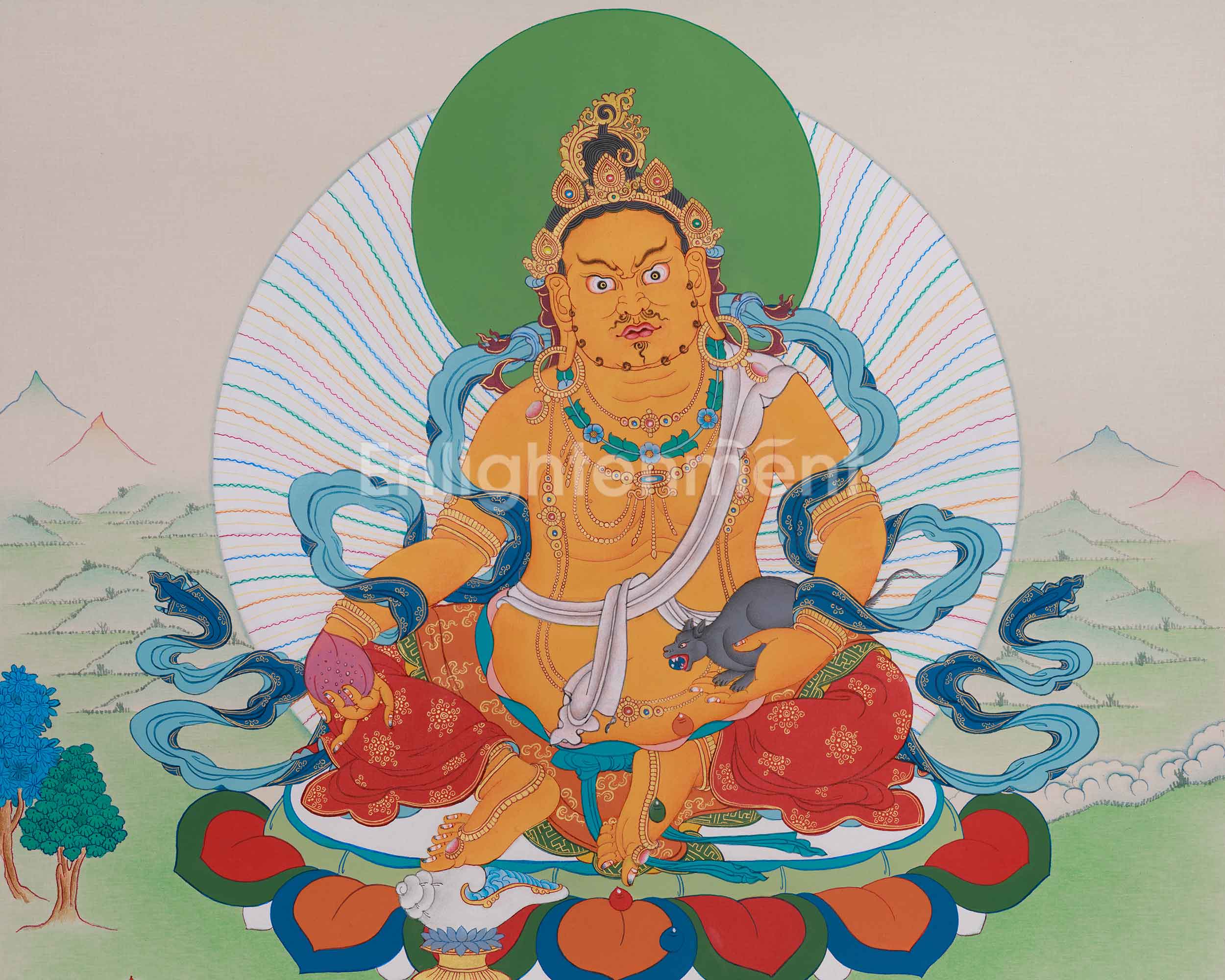 Prosperity Deity Dzambhala Thangka | The Embodiment of Wealth