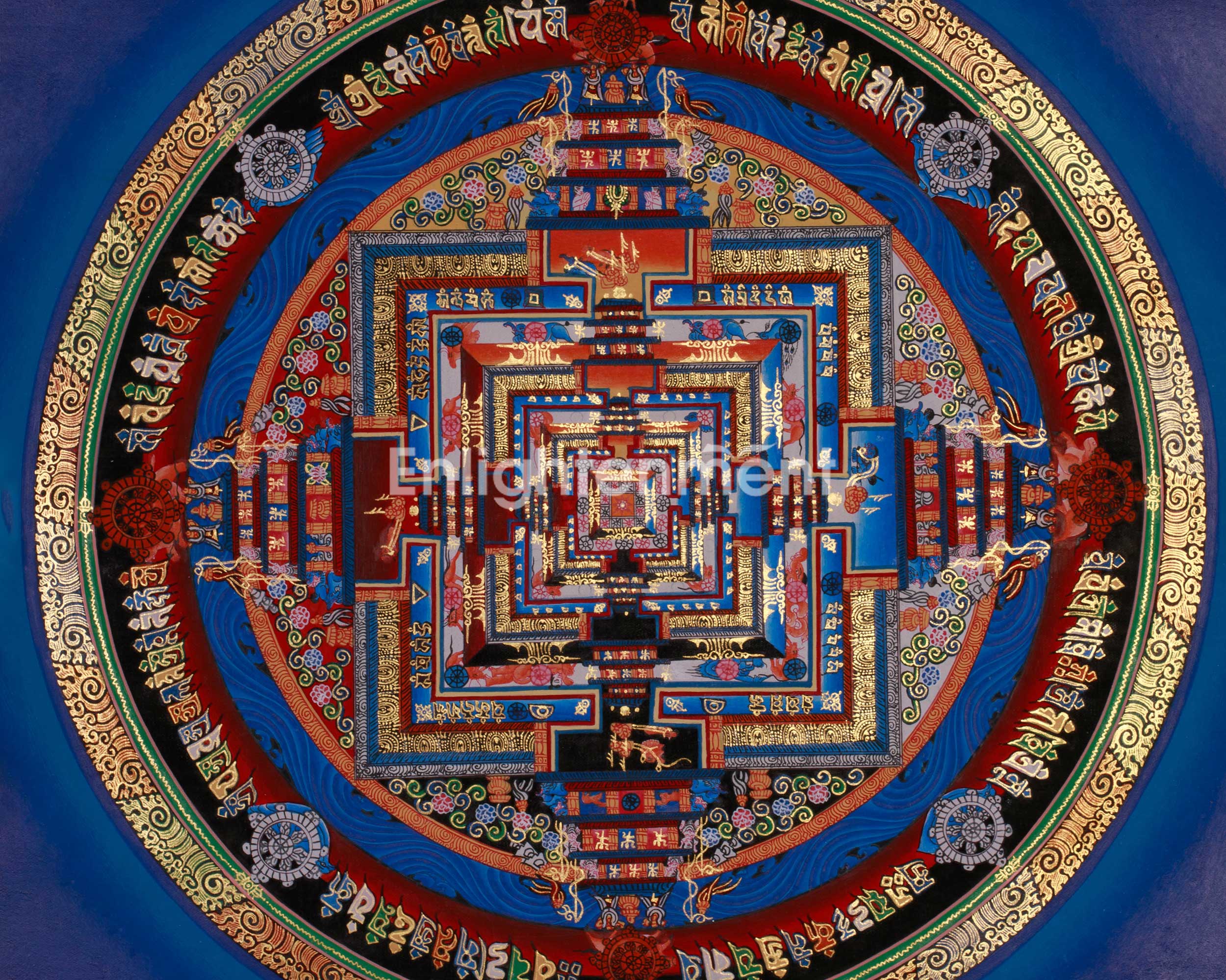Sacred Gold Kalachakra Mandala Thangka | Wheel of Time