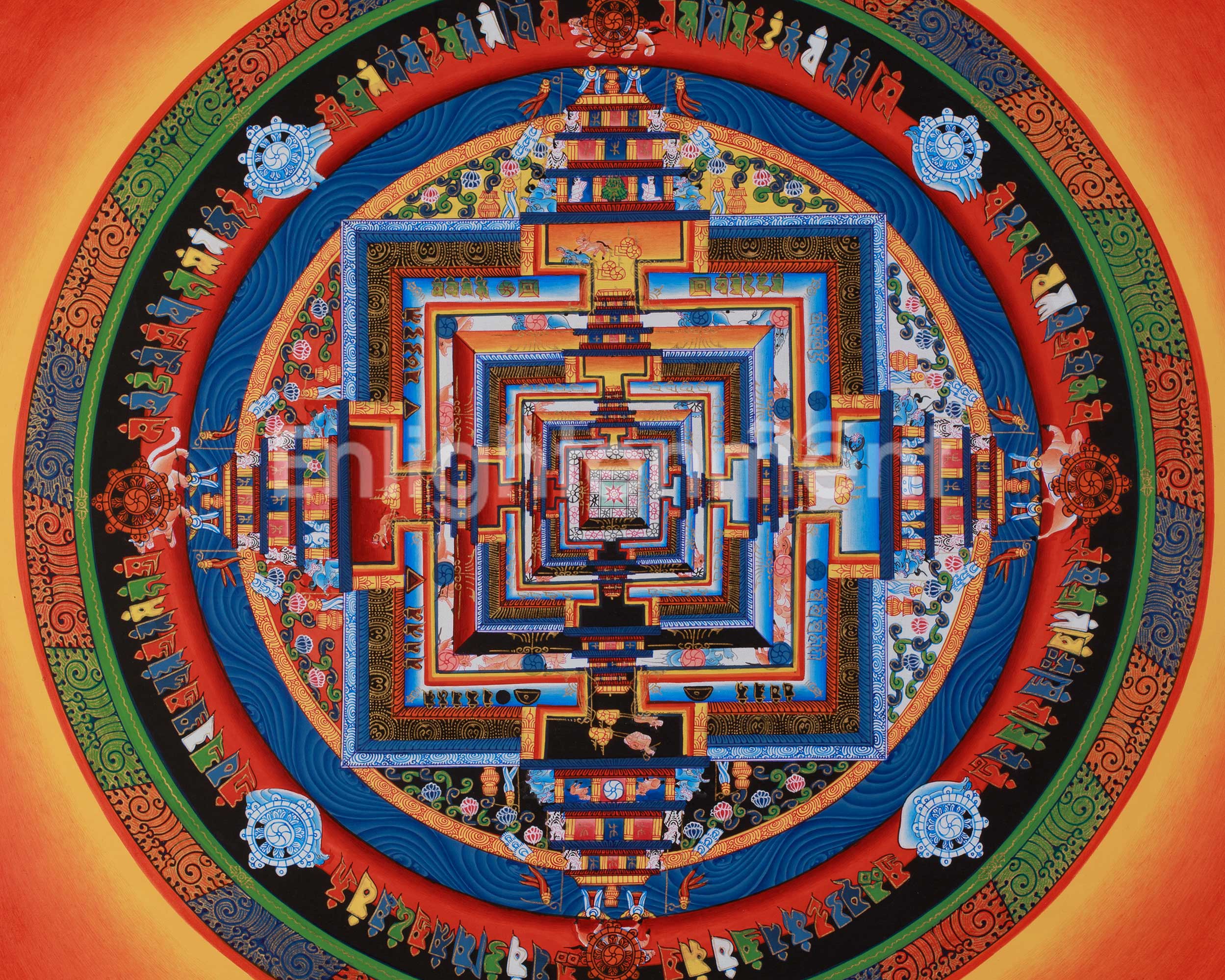 Himalayan Artwork of Kalachakra Mandala | Hand-Painted Buddhist Mandala Thangka