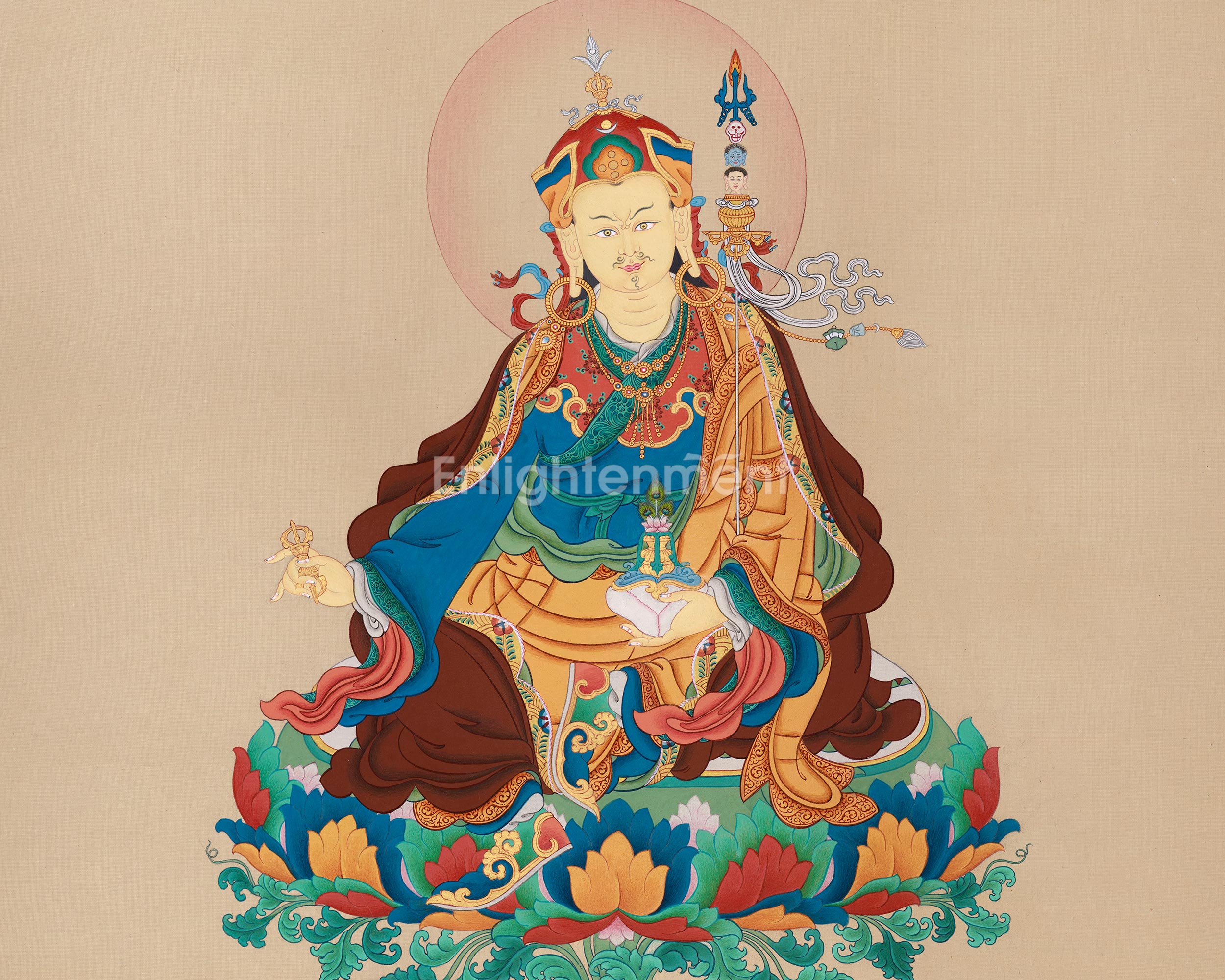 Tibetan Thangka Of Guru Rinpoche | Sacred Padmasambhava Buddhist Artwork