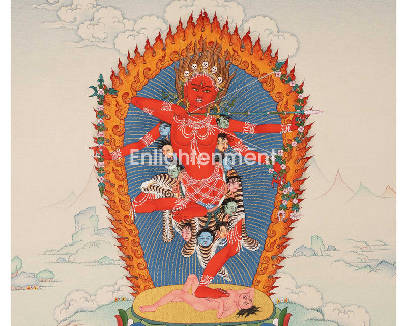 Hand-Painted Himalayan Thangka For Kurukulla Mantra Pratice | Traditional Tibetan Dakini Art