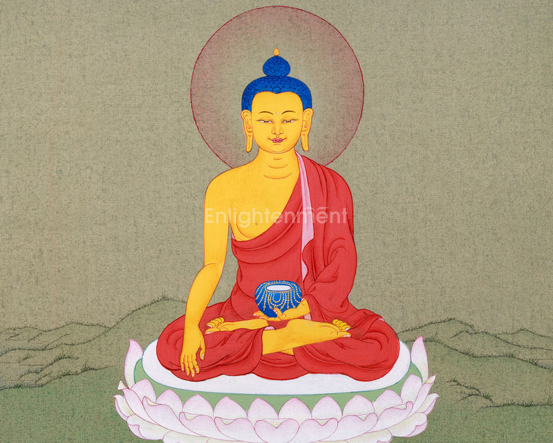 Unique Shakyamuni Buddha Thangka | Original Artwork | Small Cotton Canvas