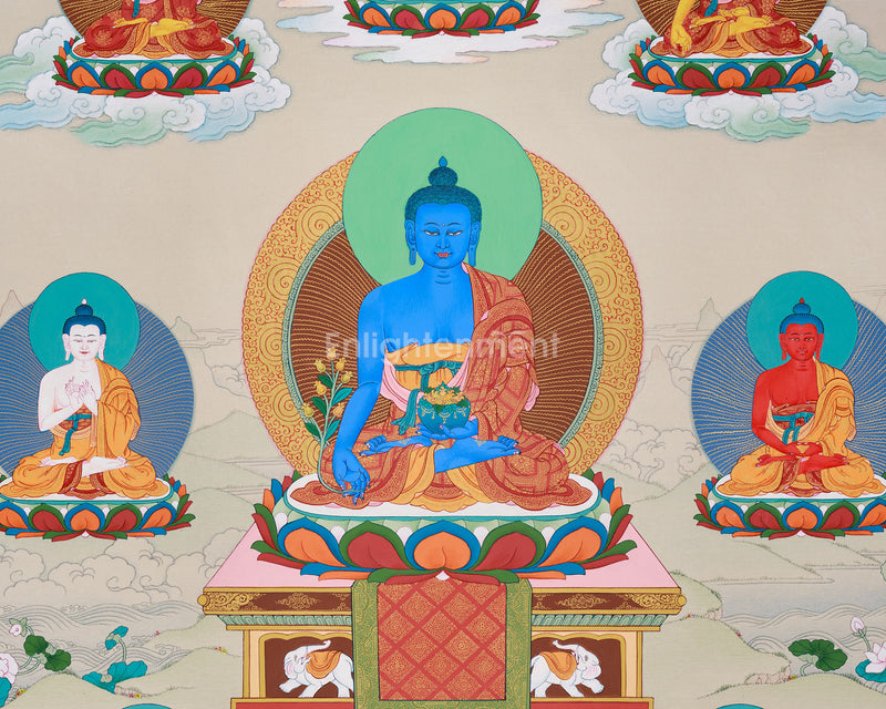 8 Medicine Buddha Thangka | Sacred Assembly of Healing Deities