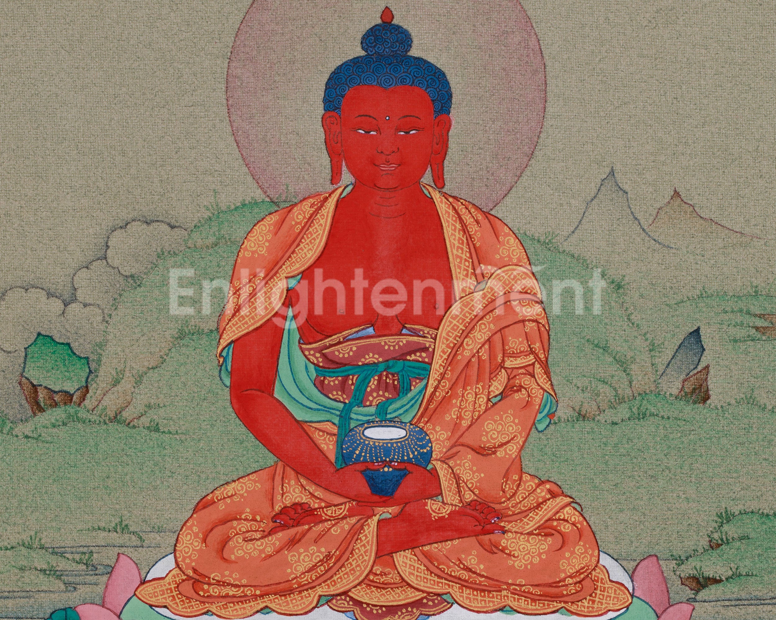 Ruby Red Amitabha Buddha Thangka | Infinite Light & Compassion