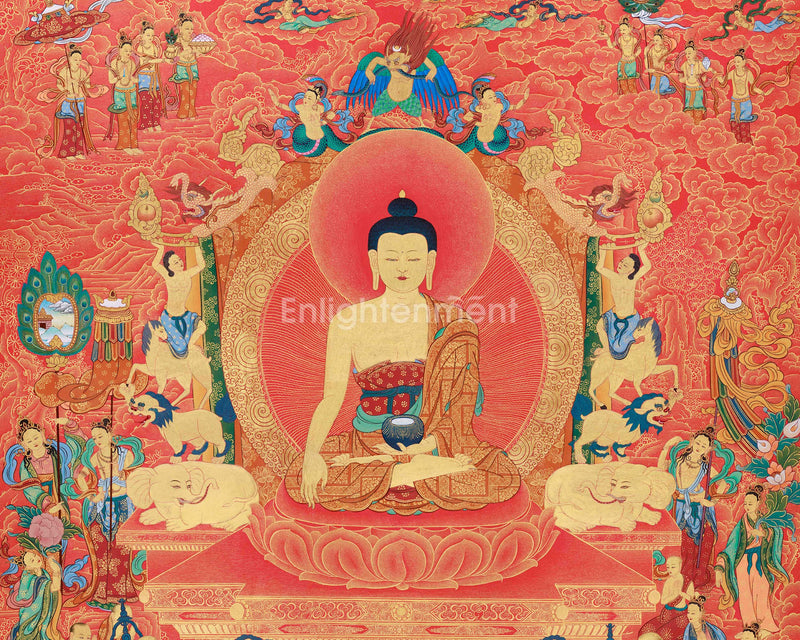 Siddhartha Gautama Buddha Thangka | The Enlightened One in Radiant Golden Splendor