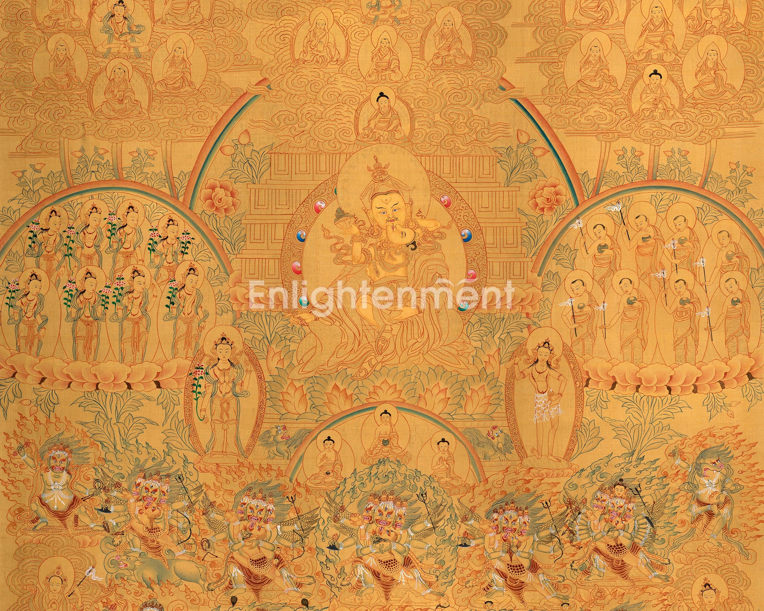 Guru Padmasambhava Lineage Tree Thangka | Hand-painted Buddhist Art | Fine Art For Wall Decor
