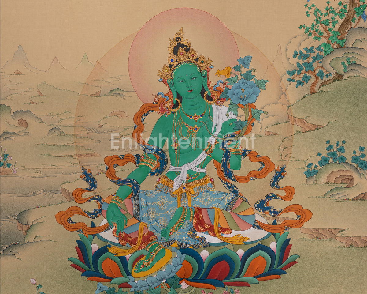 Green Tara Sacred Buddhist Art | Arya Tara | Represents Swift Compassion In Action