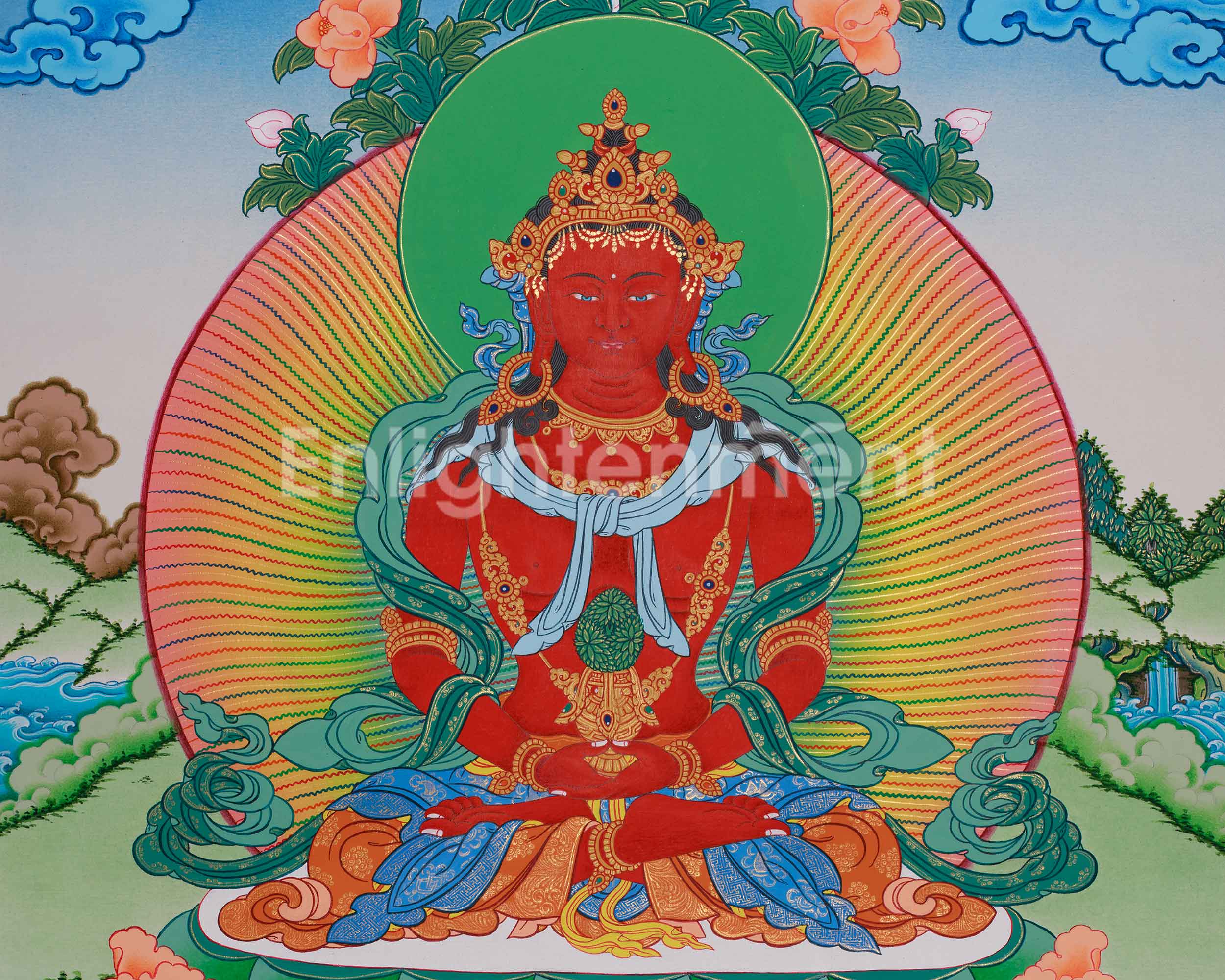 Hand-Painted Buddha Amitayus Thangka | Buddha of Long Life and Eternal Blessings
