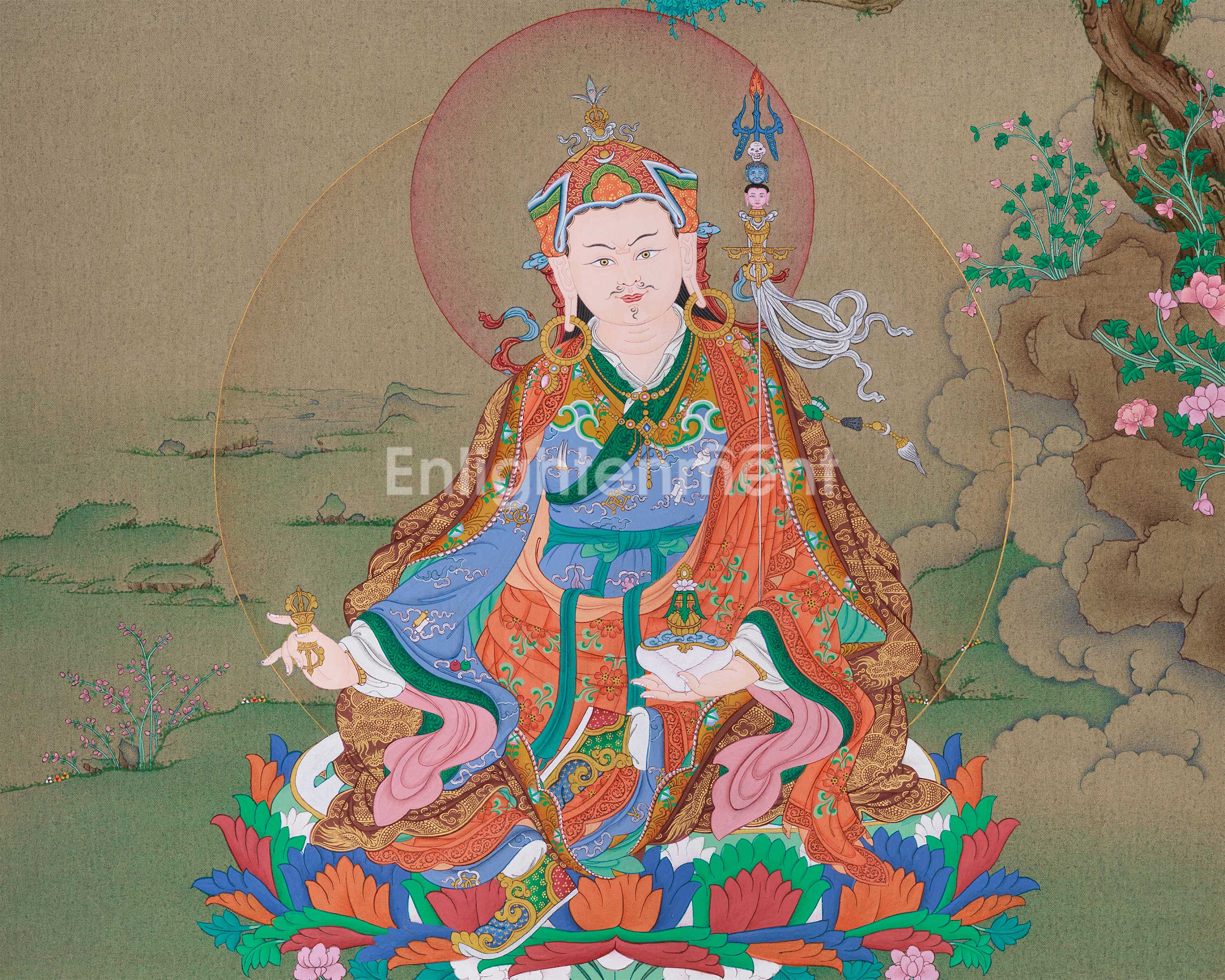 24 Inches Guru Rinpoche Thangka | Tibetan Art of Spiritual Mastery and Protection