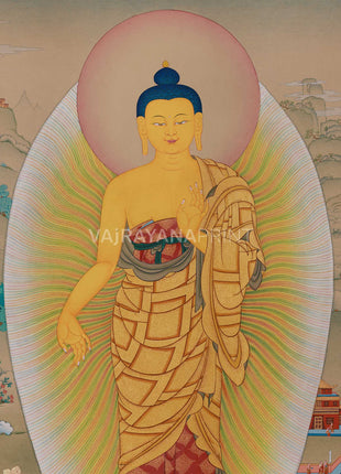 Enlightened Standing Buddha Shakyamuni Thangka Print | Giclee Cotton Canvas