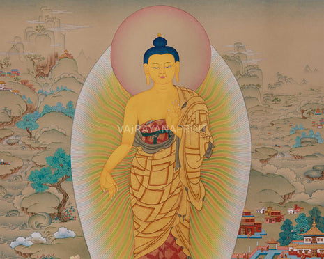 Enlightened Standing Buddha Shakyamuni Thangka Print | Giclee Cotton Canvas