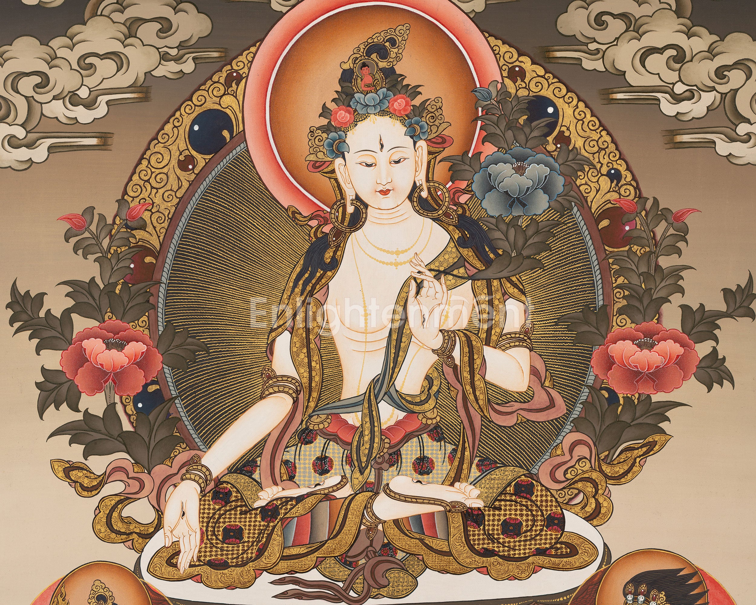 Tibetan White Tara Thangka | Female Bodhisattva Art | Wall Decors
